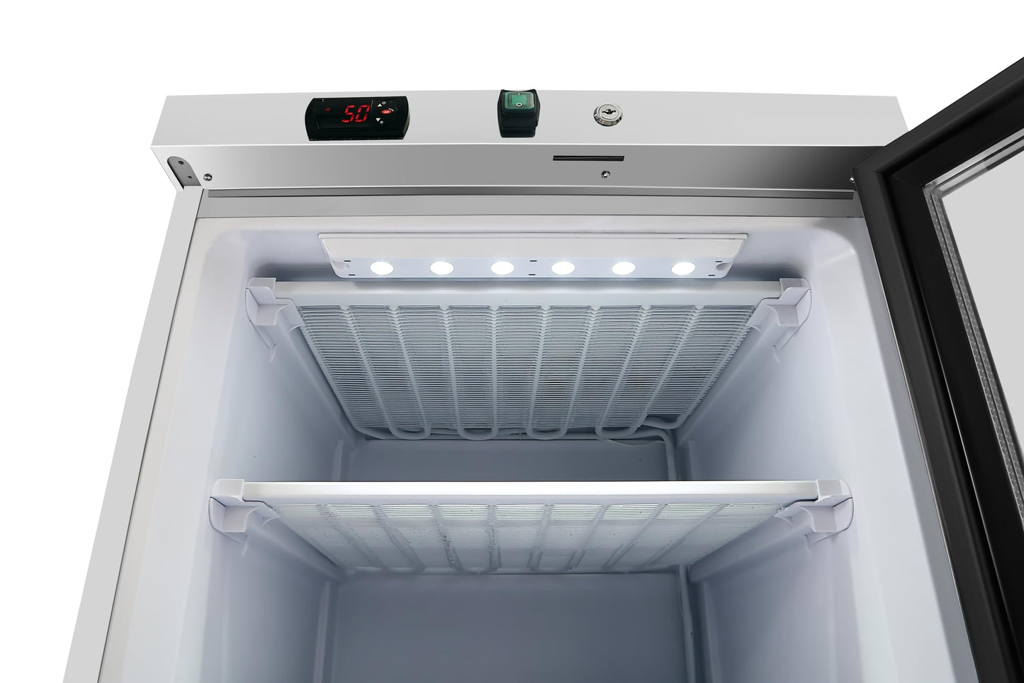 KoolMore 24 in. Commercial Manual Defrost Countertop Display Freezer in White with Stainless Steel and Glass Door, 4.6 Cu. ft. (KM-MDF46GD)
