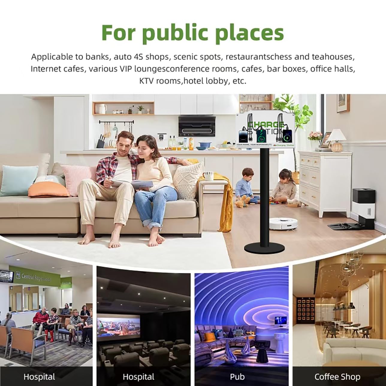Floor Stand Cell Phone Charging Station Mobile Phone Charging Station | Fast Charging 8 Device | Compatible with Apple Tablets Android Port | Great for Offices Hotel Hospital Airport (White)