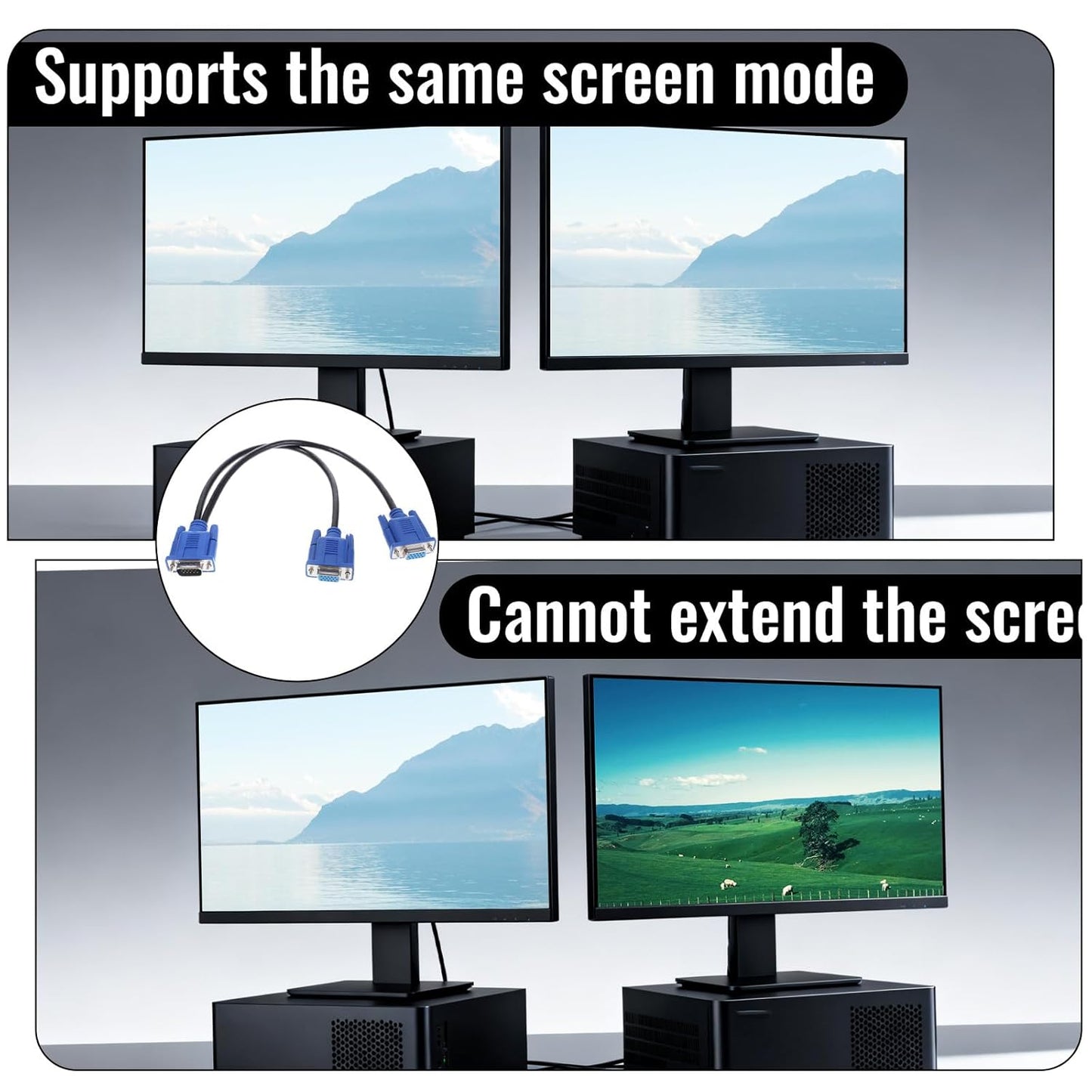 Xelsluthe 1 2 VGA Splitter Dual Monitor Cable Male to Female Adapter Converter VGA SVGA Video Y Cable Cord