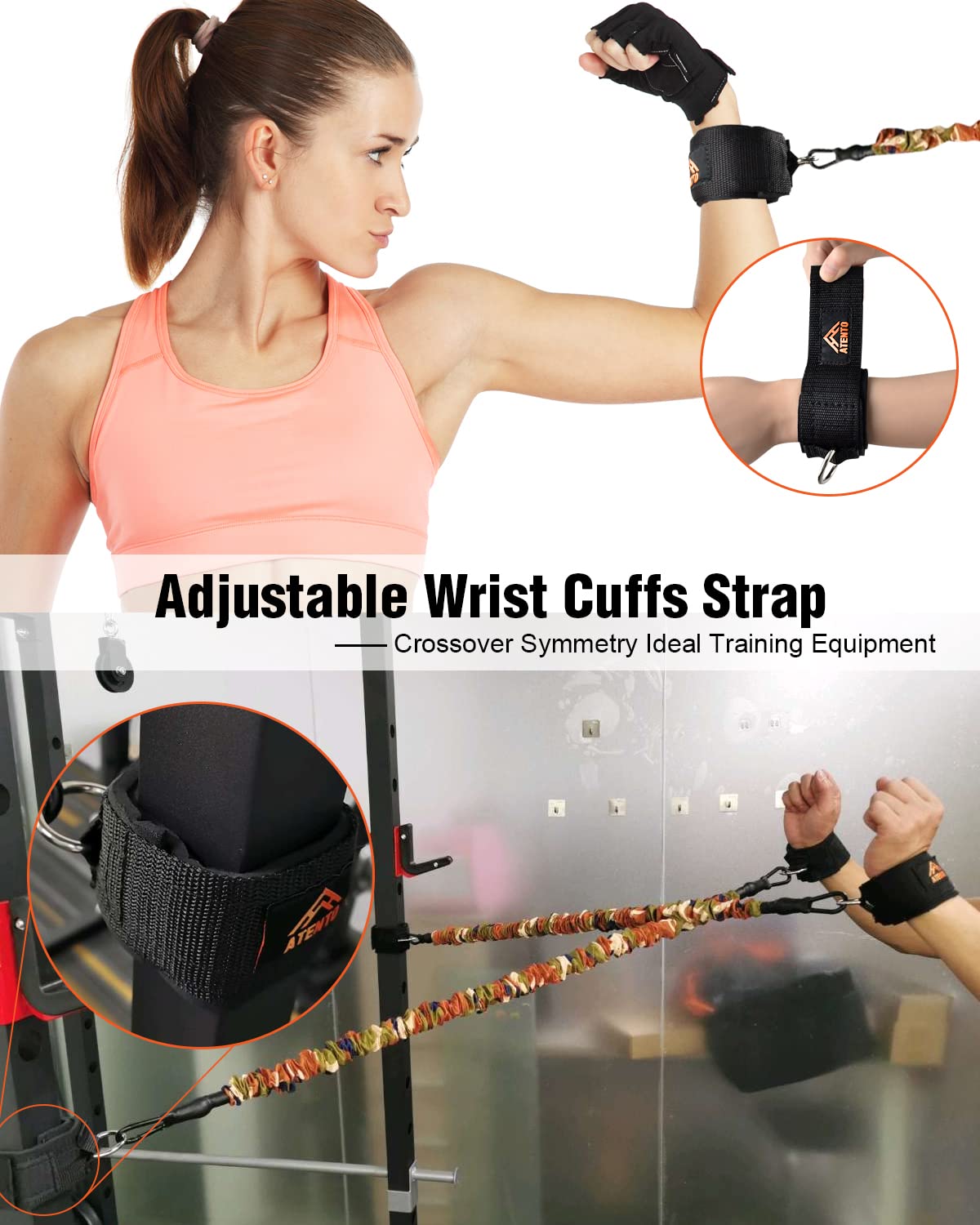 ATENTO 2 Pairs Ankle Strap for Cable Machine, Comfortable Padded Ankle Wrist Cuffs for Kickbacks, Glutes Workout & Lower Body Exercises, Adjustable & Breathable Ankle Straps for Women & Men (Black)