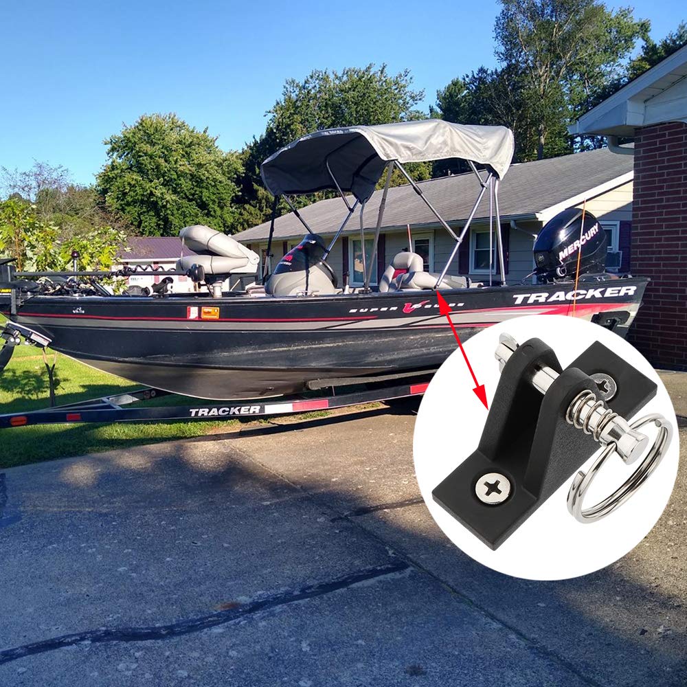 4 Pack Marine Grade Nylon Bimini Top 90°Plastic Deck Hinge with Pin and Ring, 316 Stainless Steel, Free Installation Screws