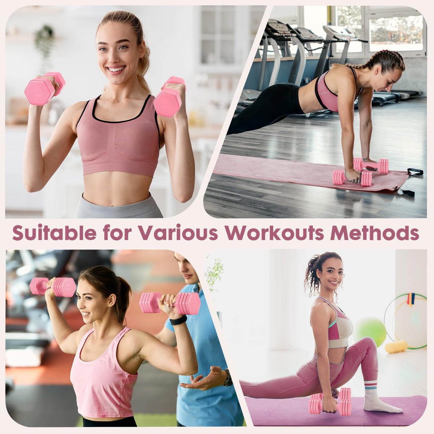 EQUIPRO Adjustable Dumbbell Set, 4 in 1 Weights for Women at Home, Hand Weights Dumbbells for Women, Each 2lb 3lb 4lb 5lb Fast Adjust Weight with Soft TPU Handle for Home Gym Exercise Training