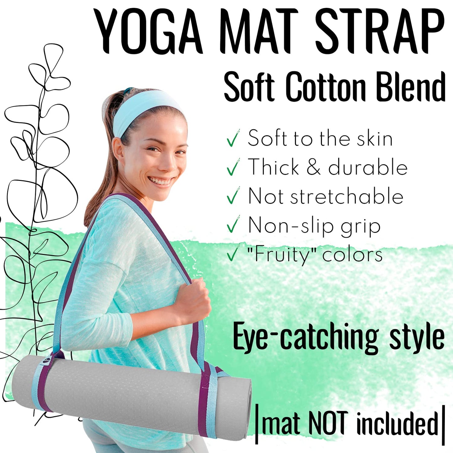 TECEUM Yoga Mat Strap – 30+ Colors – Adjustable Mat Holder Sling Carrier for All Mats [Mat Not Included]