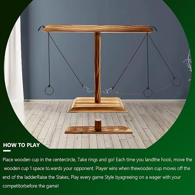 Ring Toss Games for Adults, Fun Hook and Ring Game, Home, Bar and Party Handmade Wooden Interactive Game