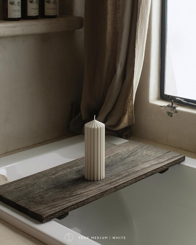 LAWA Ribbed Peak Pillar Candle - Large Beautiful Handmade Pillar Scented Soy Wax Candle Elegant Bubble Aesthetic Candle Housewarming Gift Home Room Shelf Decor Idea White (Medium, White)