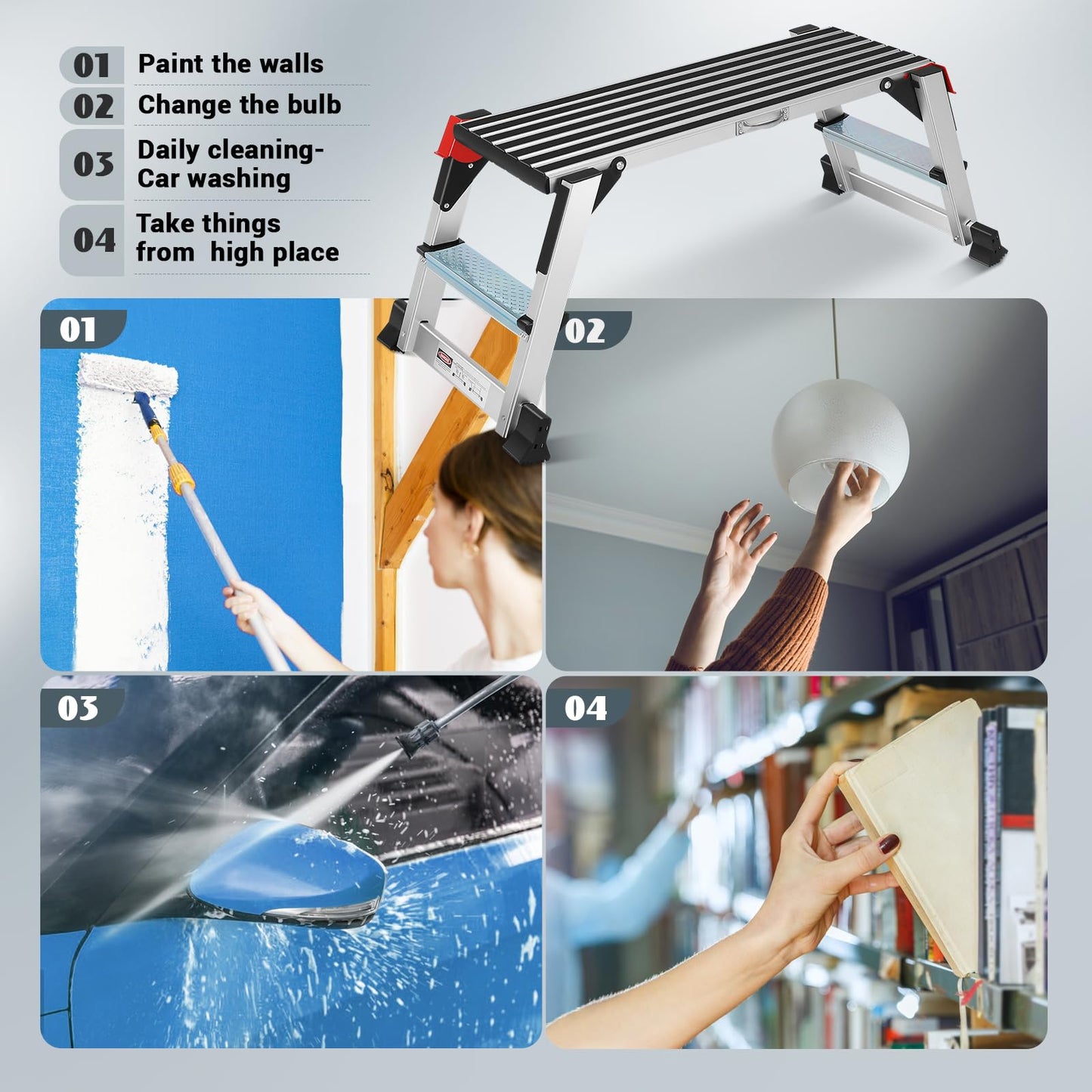 Work Platform, Aluminum Step Ladder, 36"×12"×18" Step Platform Non-Slip, Heavy Duty Folding Work Bench 330 lbs Load Capacity for Washing Vehicles, Cleaning, Painting