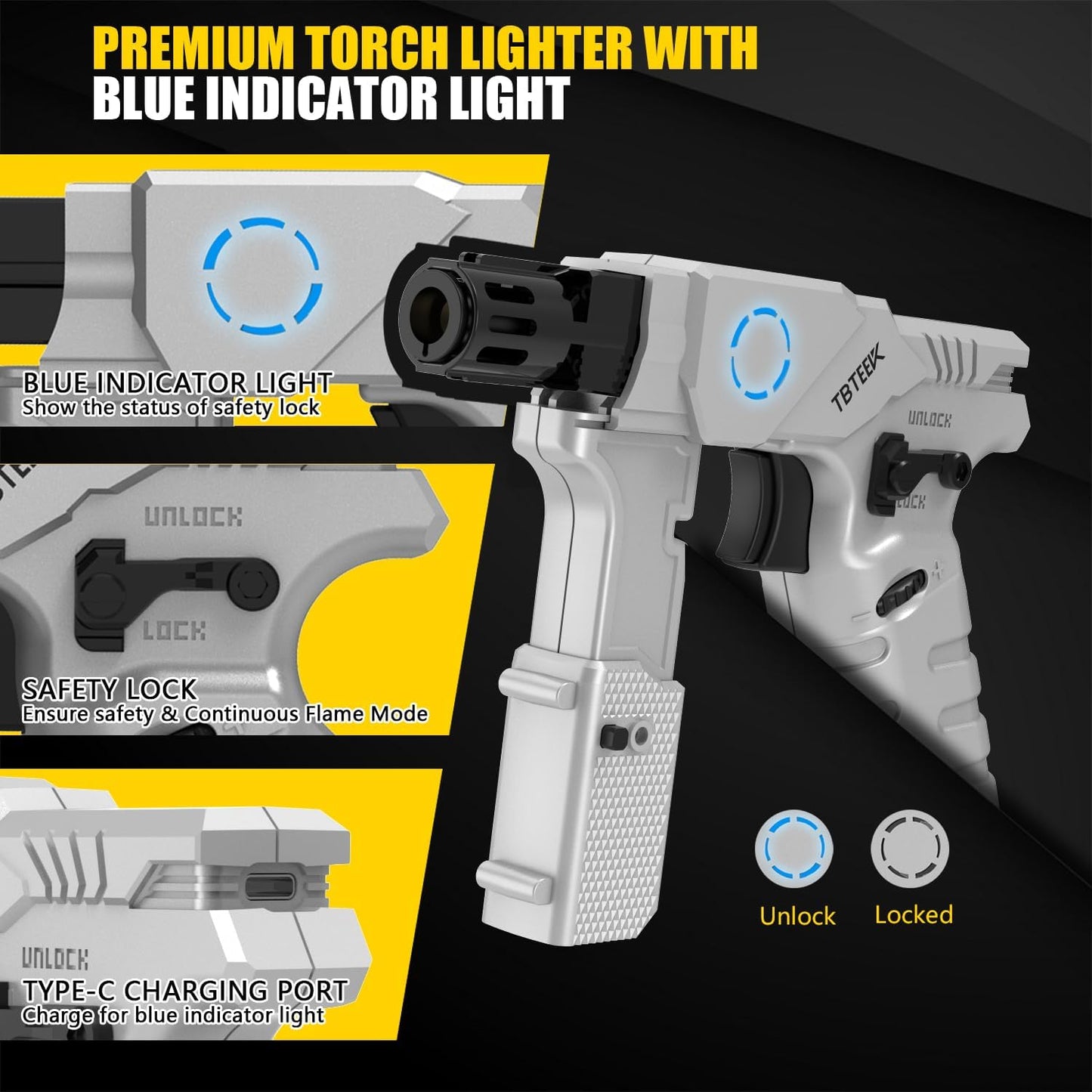 TBTeek Torch Lighter - Refillable Butane Kitchen Blow Torch with Adjustable Flame & Safety Lock | Dual Height Design