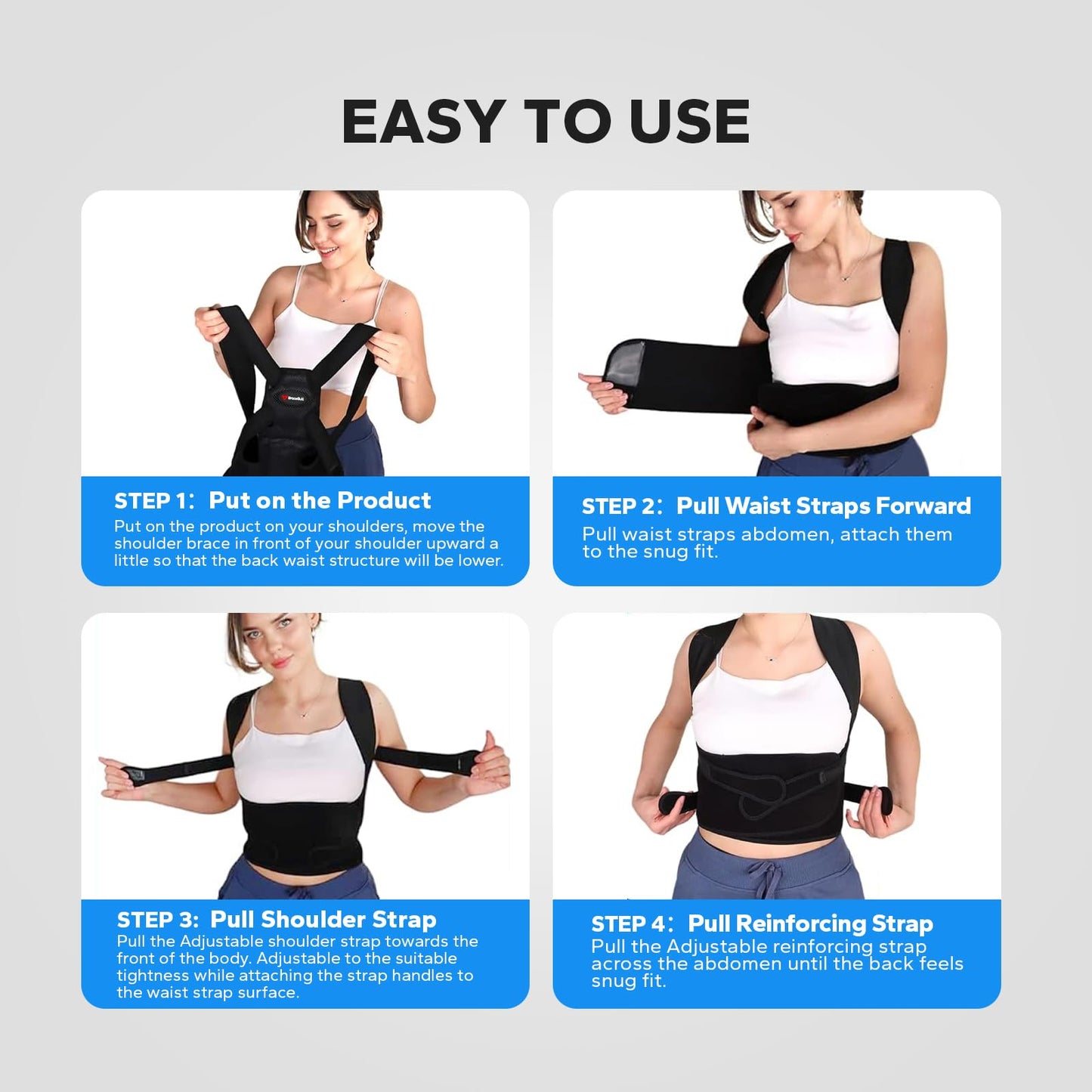 BraceBull Posture Corrector for Men and Women, Upper Back Support Brace with Adjustable Shoulder Straps for Comfortable Posture Training – Invisible Under Clothing (Large 35.4-41.3‘’)