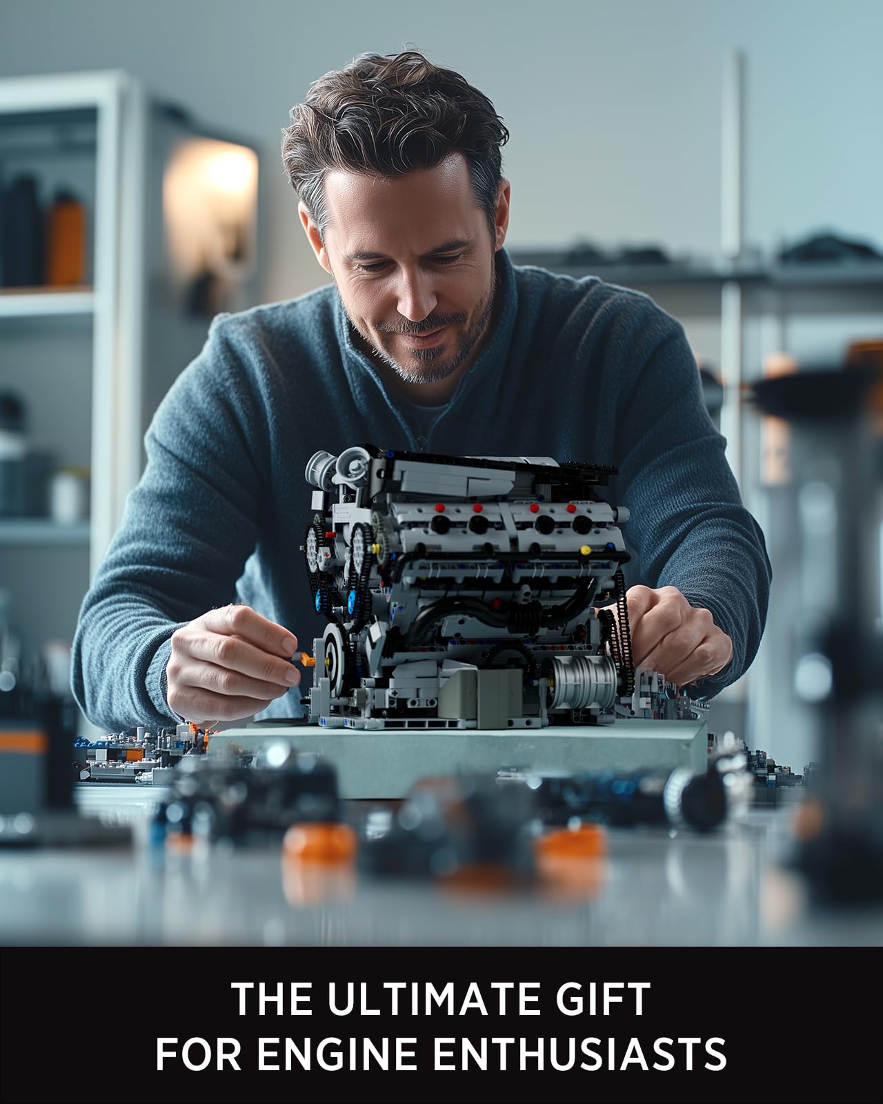 Nifeliz V8 Engine Building Set, Exclusive Advanced Collector's Engine Model, Physical Science Experiment Toy for Adults, Home or Office Décor (2725 PCS, NF10287)