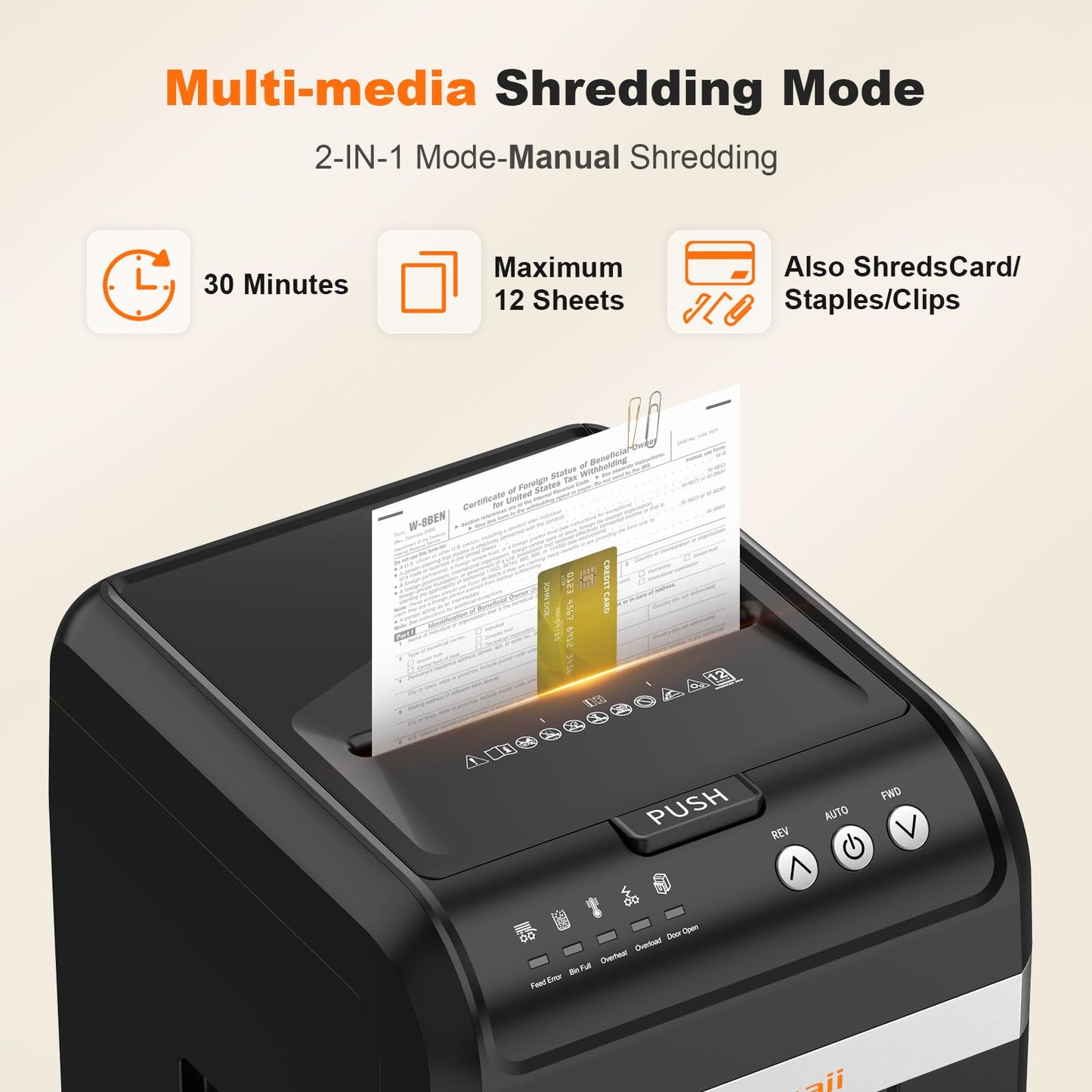Bonsaii 200-Sheet Auto Feed Paper Shredder, 60-Min Nonstop Heavy Duty Shredders for Office, 8.1-Gal Bin, P4 High Security Micro Cut Large Commercial Paper Shredder for Business (C283-A New Version)
