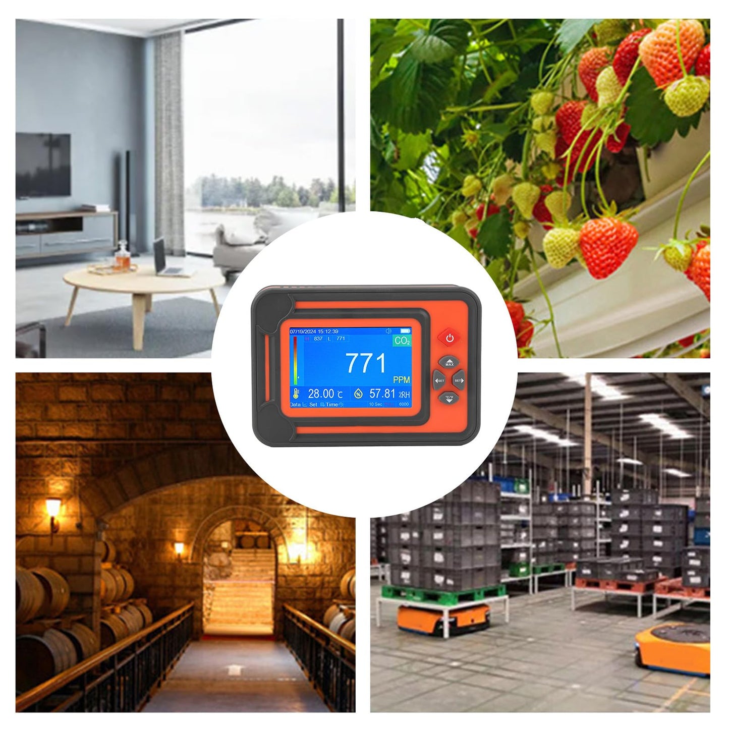 Carbon Dioxide Detector with Temperature and Humidity Meter - Infrared CO2 Monitor with 2600mAh Battery and 6000 Data Set Storage for Grow Tents Wine Cellars and Industrial (Red)