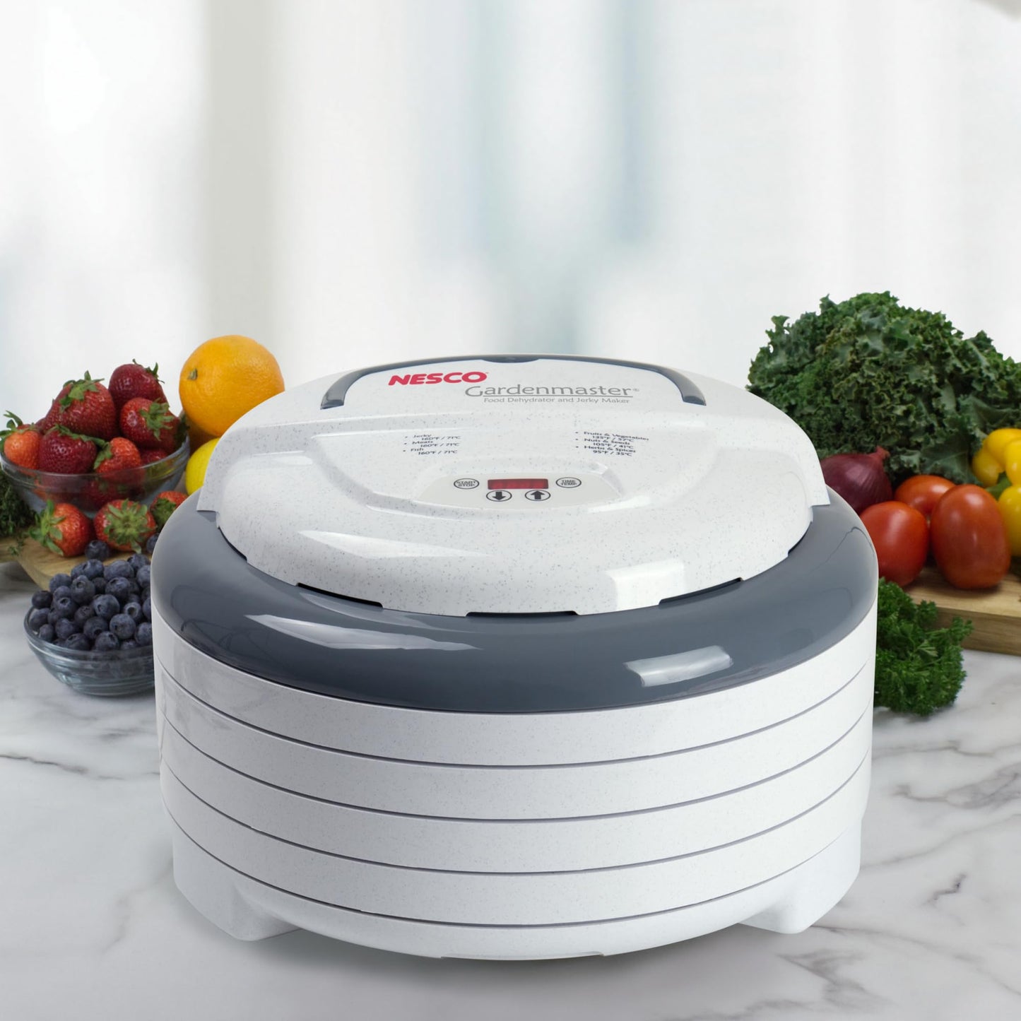 NESCO FD‑1040 Gardenmaster Digital Pro 4 Tray Food Dehydrator for Home Food Preservation, White Electric Dehydrator with Expandable Tray Capacity