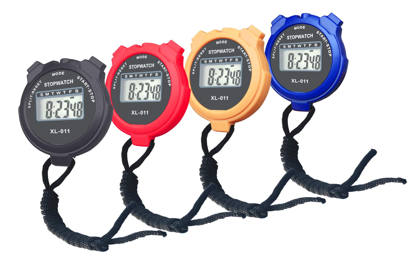 Stop Watch, BESTWYA Large LCD Screen Handheld Count Up Stopwatch with Time Calendar Clock Function for Coaches, Kids' Training, Swimming, Running (Pack of 4,B)