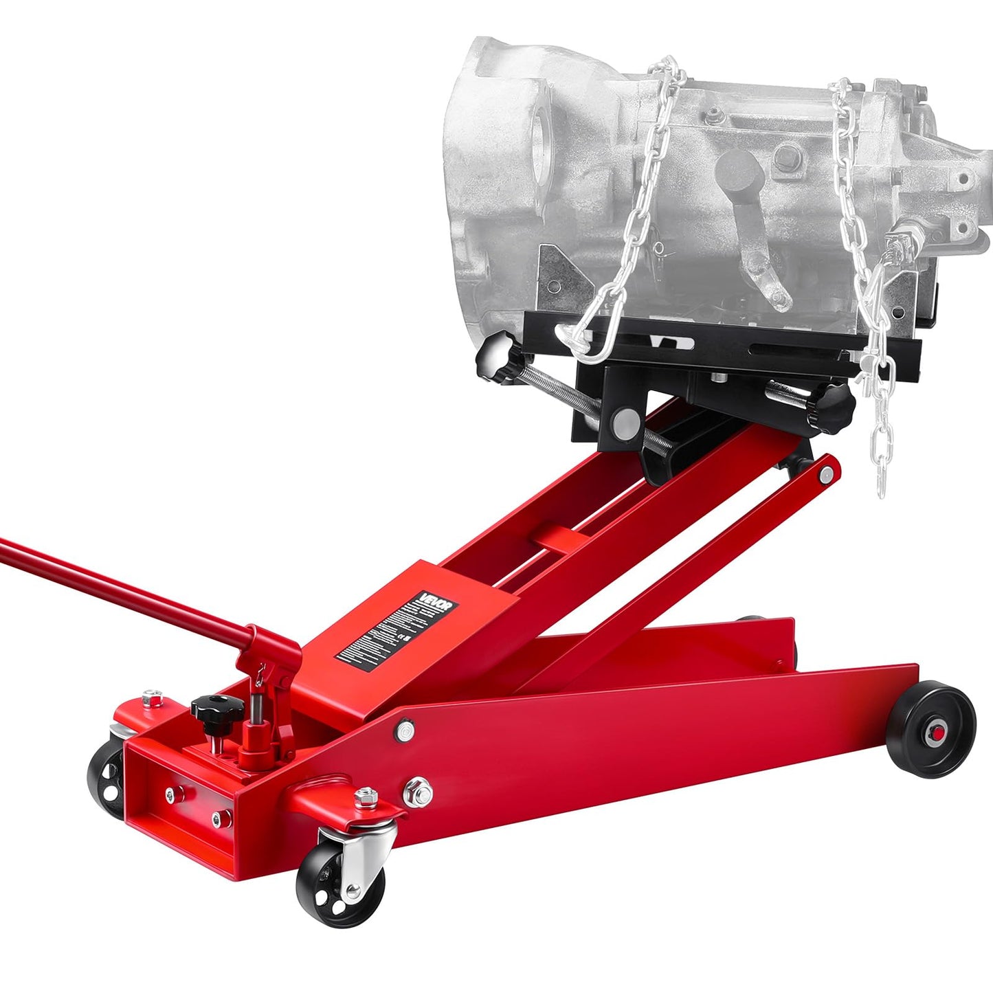 VEVOR Adjustable Floor Transmission Jack 1000 LBS Low Profile Hydraulic Transmission Telescoping Heavy-Duty Lift Jack 6.3-25.2 in Lifting Height, 360° Swivel Front Wheels
