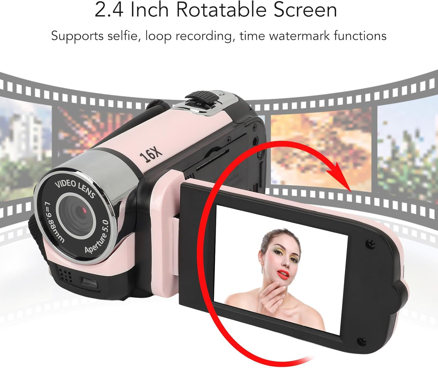 Focket 1080P 16MP 2.4in 16X 1020mAh 32GB Digital Camera, FHD Vlogging Camera with Flip Screen, Digital Zoom, Flash