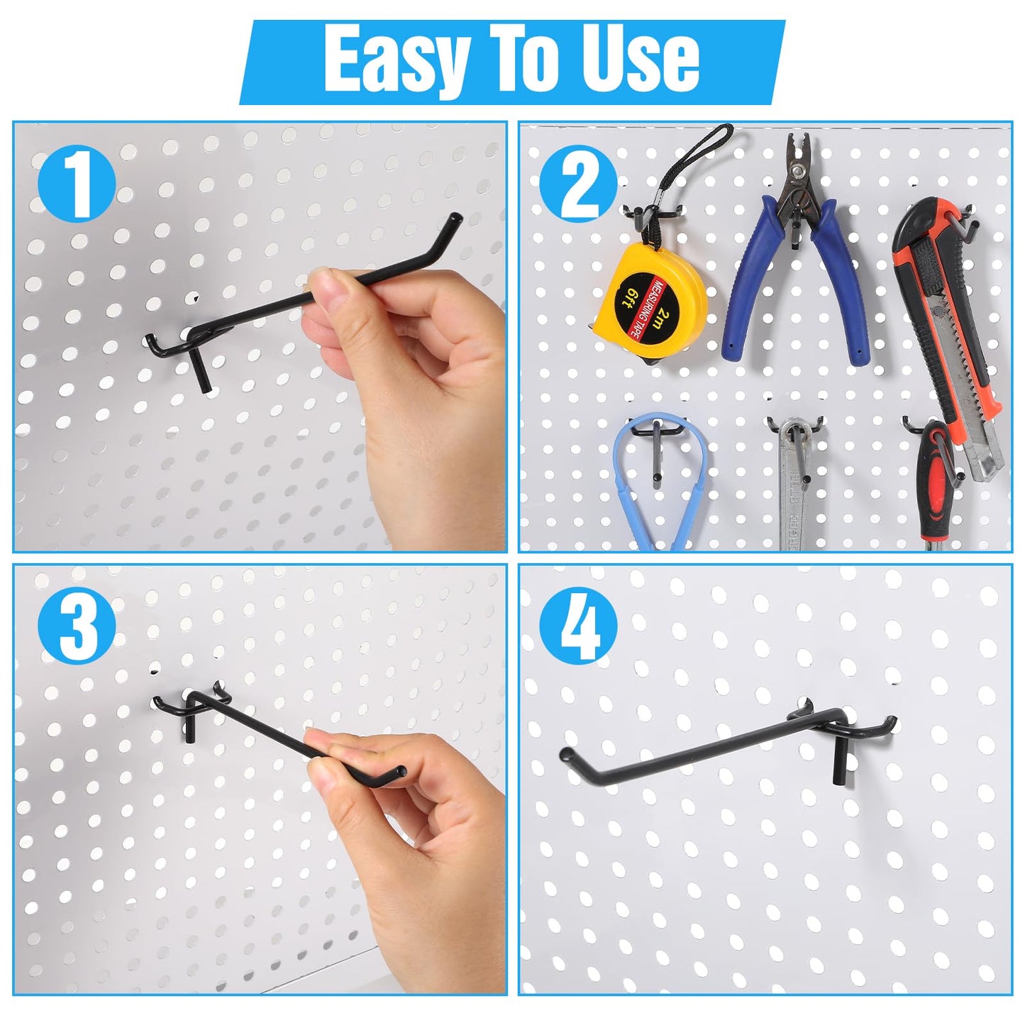 Meyeyaia 100 PCS 6 inch Pegs for Pegboard, Black Peg Board Pegs for 1/8“ and 1/4" Peg Board, Metal Pegboard Hooks for Hanging Organizing Various Tools for Garage, Craft Room, Kitchen, Store