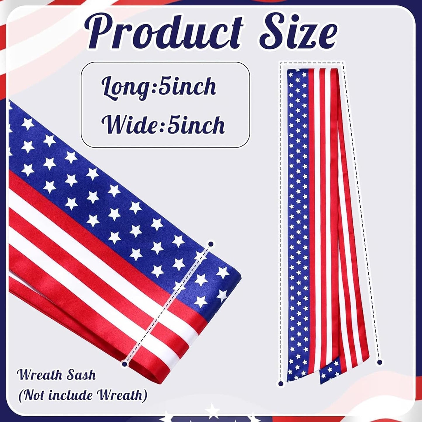 YKW Patriotic Wreath Sash - American Flag Fine Linen Ribbon, 5" W x 55" L | 4th of July Decor
