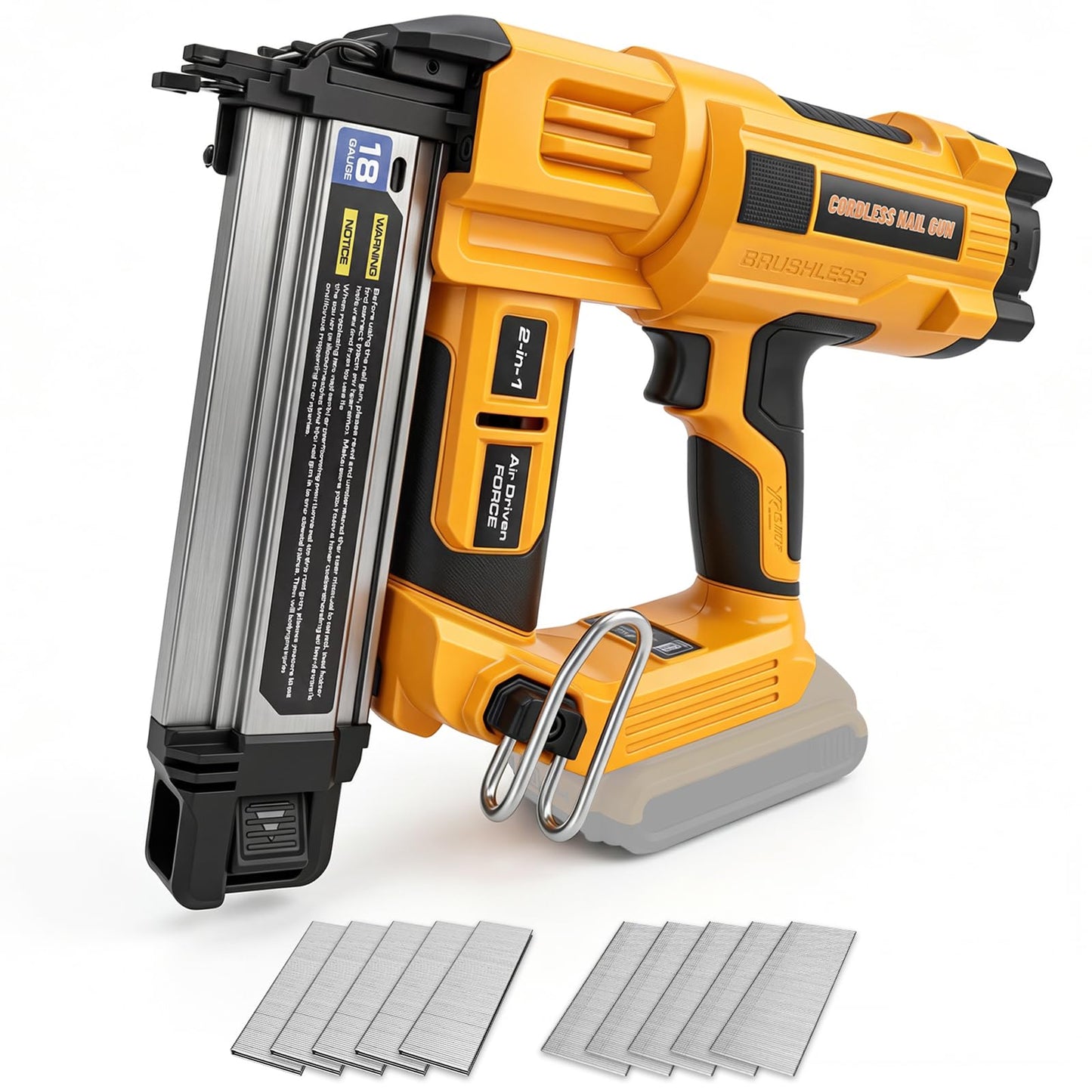 Cordless 2" Brad Nailer Compatible with DeWalt 20V Battery (No Battery), Heavy-Duty 2 IN 1 Electric Nail Gun/Staple Gun 18GA, Battery Powered Brad Nailer for Woodworking & Home Improvement, 6.68 LBS