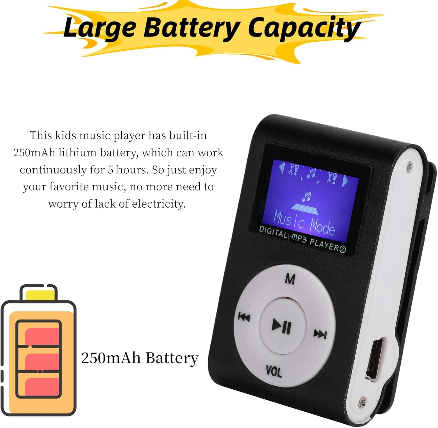 2FY2SW Mp3 MP3 32GB(Black) Player, Portable Mini Music Player with Headphone and USB Cable, Back Clip Lossless Sound