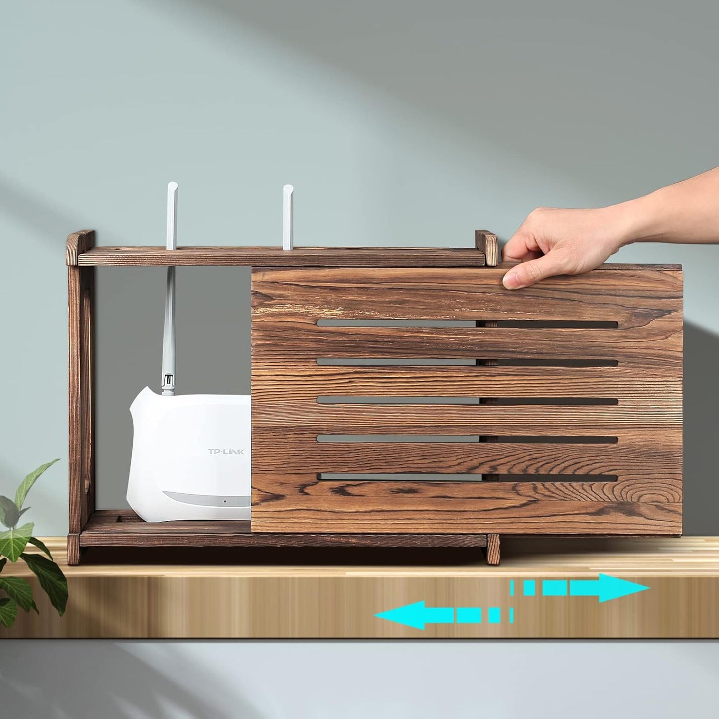 14.9 9.8 5.4 Wooden Router Shelf Wall Mount WiFi Router Storage Box Modem Cable Router Cover Organized Power Strip