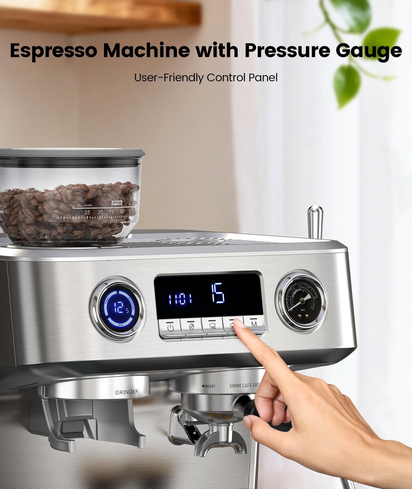 COWSAR Dual Boiler Espresso Machine with Grinder, 20 Bar Espresso Machines with Milk Frother, Espresso Maker with Removable Water Tank, Commercial Expresso Coffee Machines, Brushed Stainless Steel