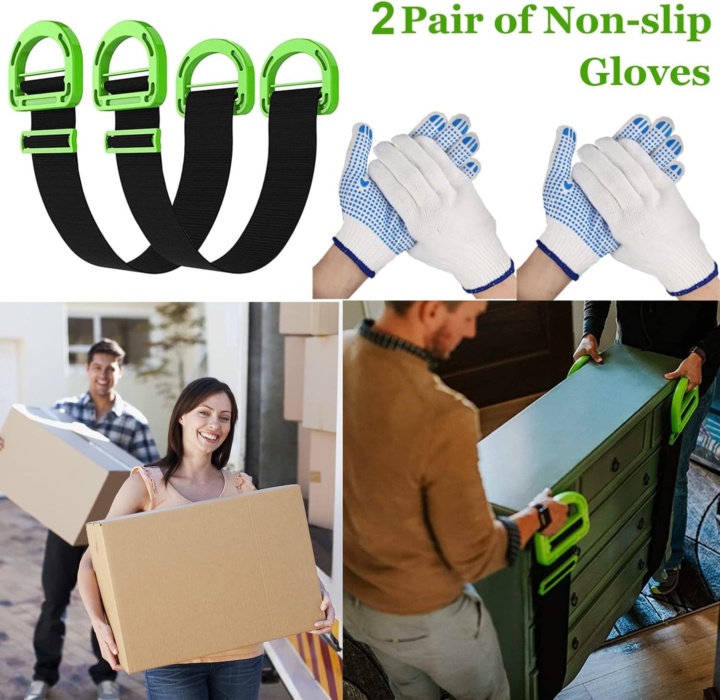 Moving Straps,2 Pack 1-Person Adjustable Handle Moving Lifting Strap for Moving Furniture, Appliances, Objest Up to 600lbs