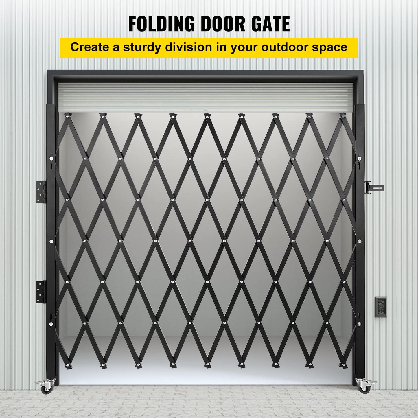 VEVOR Single Folding Security Gate, 7 ft H x 7 ft W Folding Door Gate, Steel Accordion Security Gate, Flexible Expanding Security Gate, 360° Rolling Barricade Gate, Scissor Gate/Door with Padlock