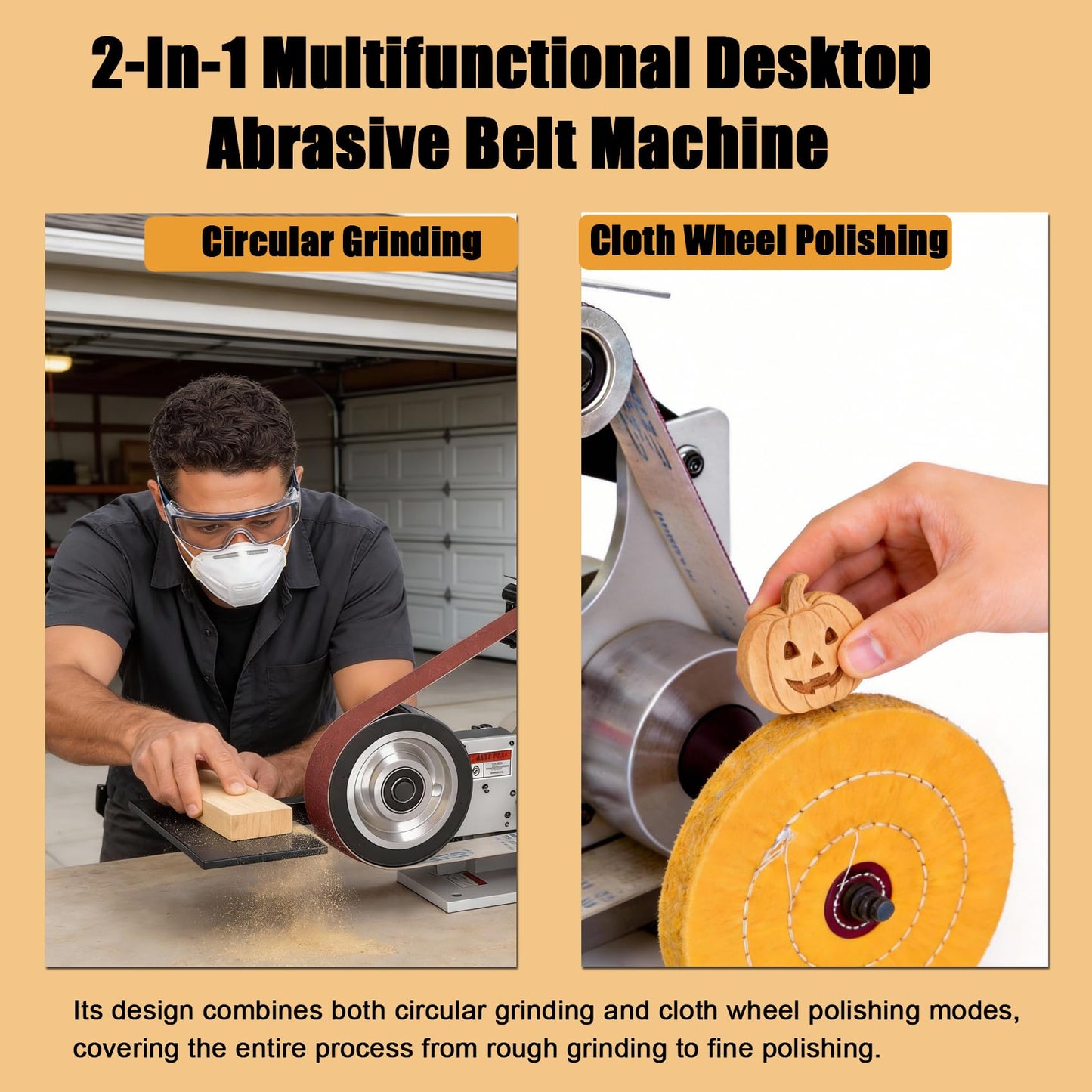 Belt Grinder Sander, 36 x 2-Inch Variable Speed Belt Polisher with VFD, 110V 750W Electric Grinding Machine with Polishing Tip, Cloth Wheel and 3PCS Sanding Belts for Metalworking (Rubber Wheel)