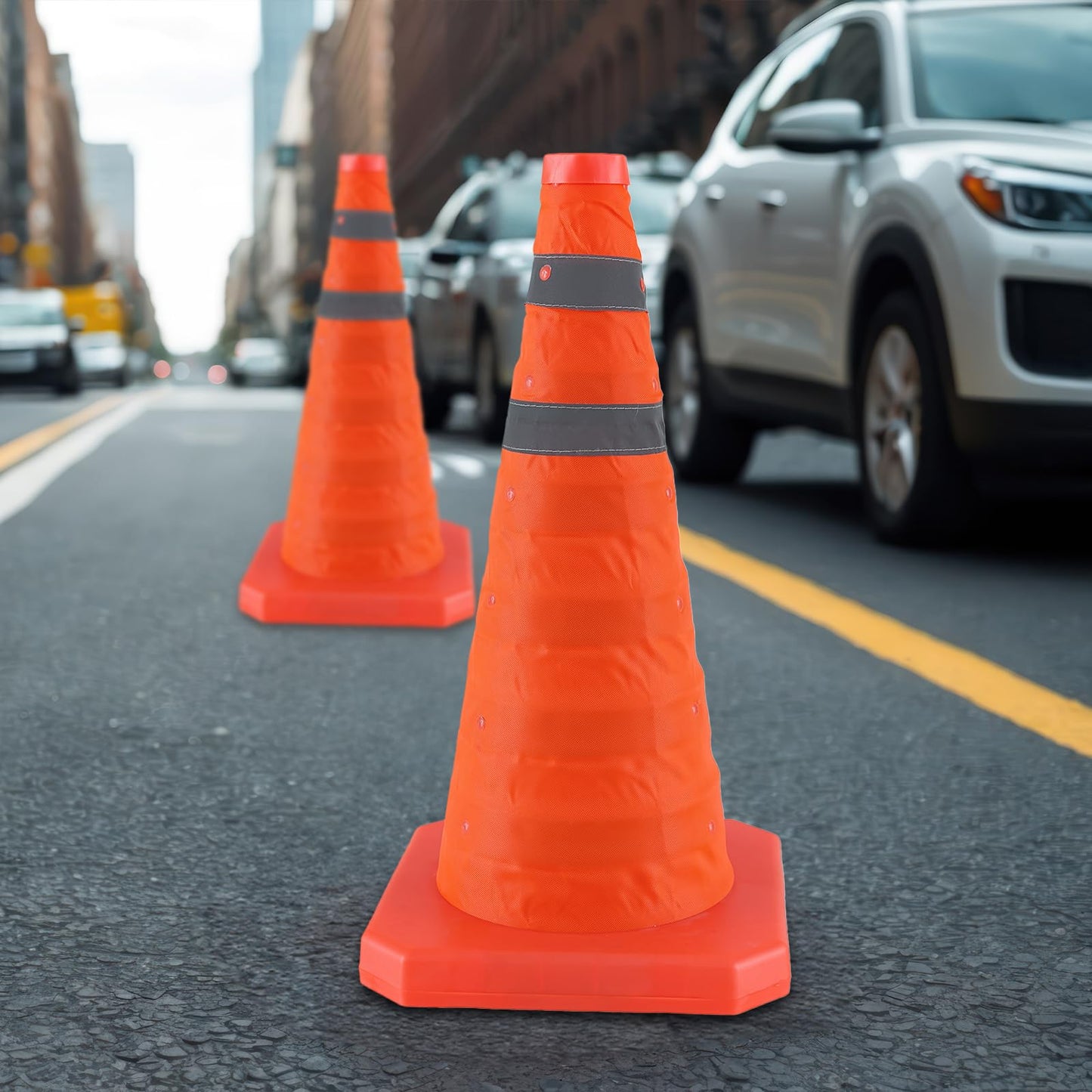 Jade Butterfly 28 Inch 4 Pack Collapsible Traffic Safety Cones, Orange Cones with Reflective Collar, Portable Multipurpose Traffic Cones for Parking Construction Driving Training Sports Practice