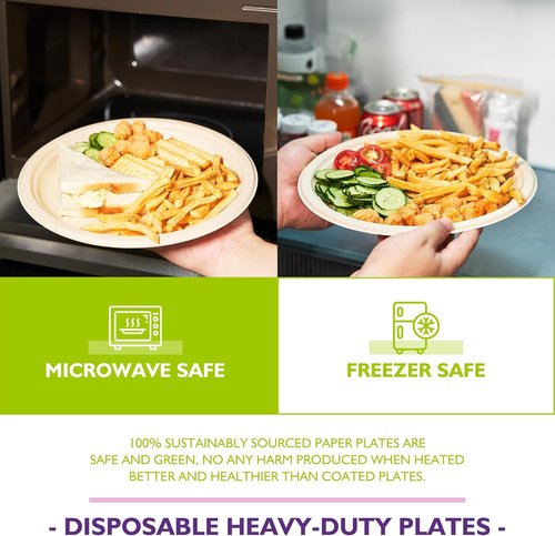 Compostable Paper Plates by Eco-Choice - 9 Inch Heavy Duty, Biodegradable & Unbleached, 125 Pack for Parties & Picnics