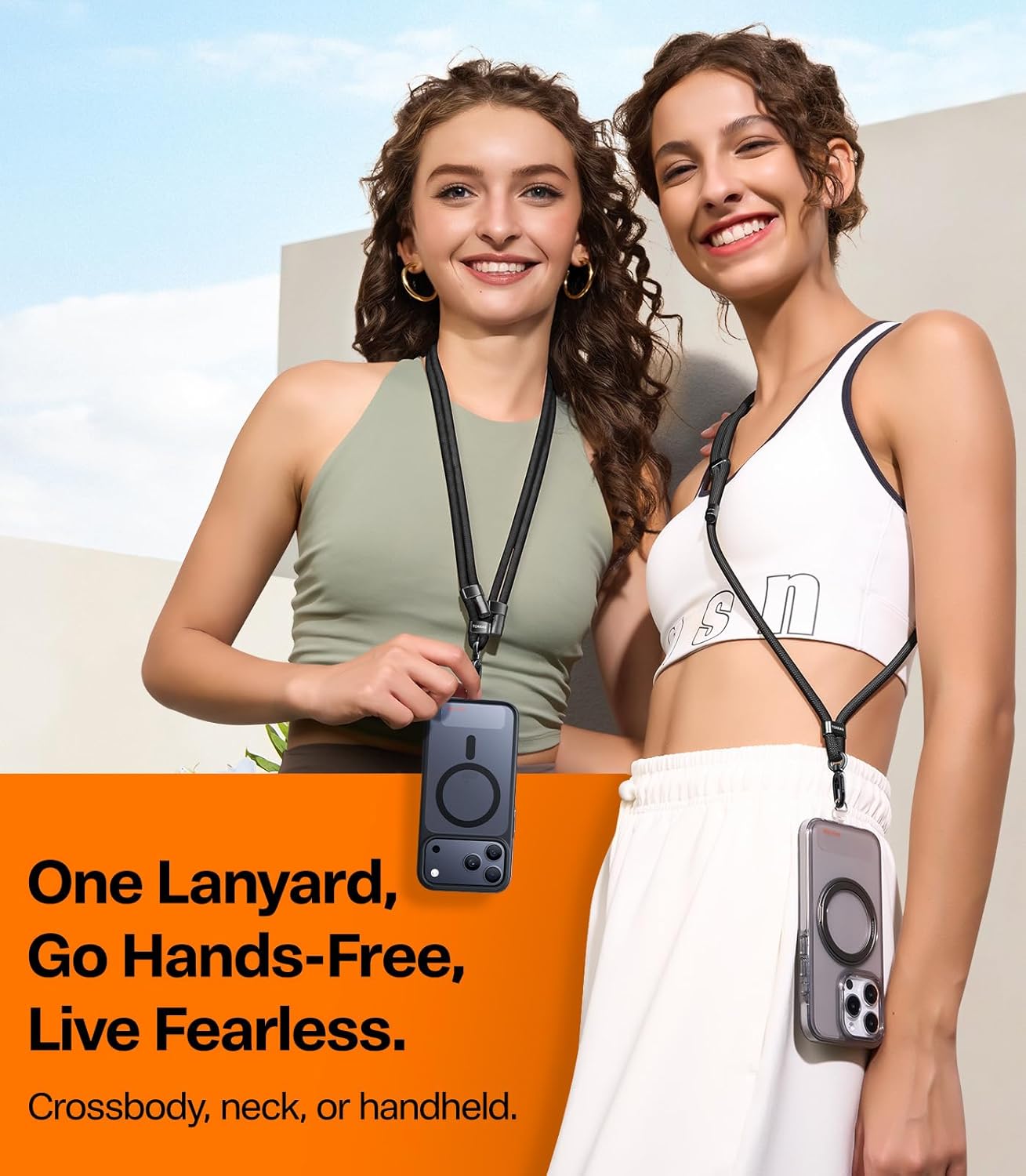 2 TORRAS Phone Lanyard Crossbody with Phone Tabs, Adjustable Anti Theft Phone Strap for All Phones, Premium Metal
