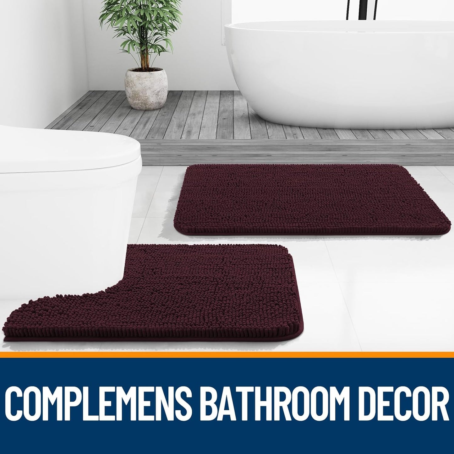 OLANLY Bathroom Runner Rugs - Soft Absorbent Chenille Bath Mats | Quick-Dry, Machine Washable, 44x24, Black Cherry