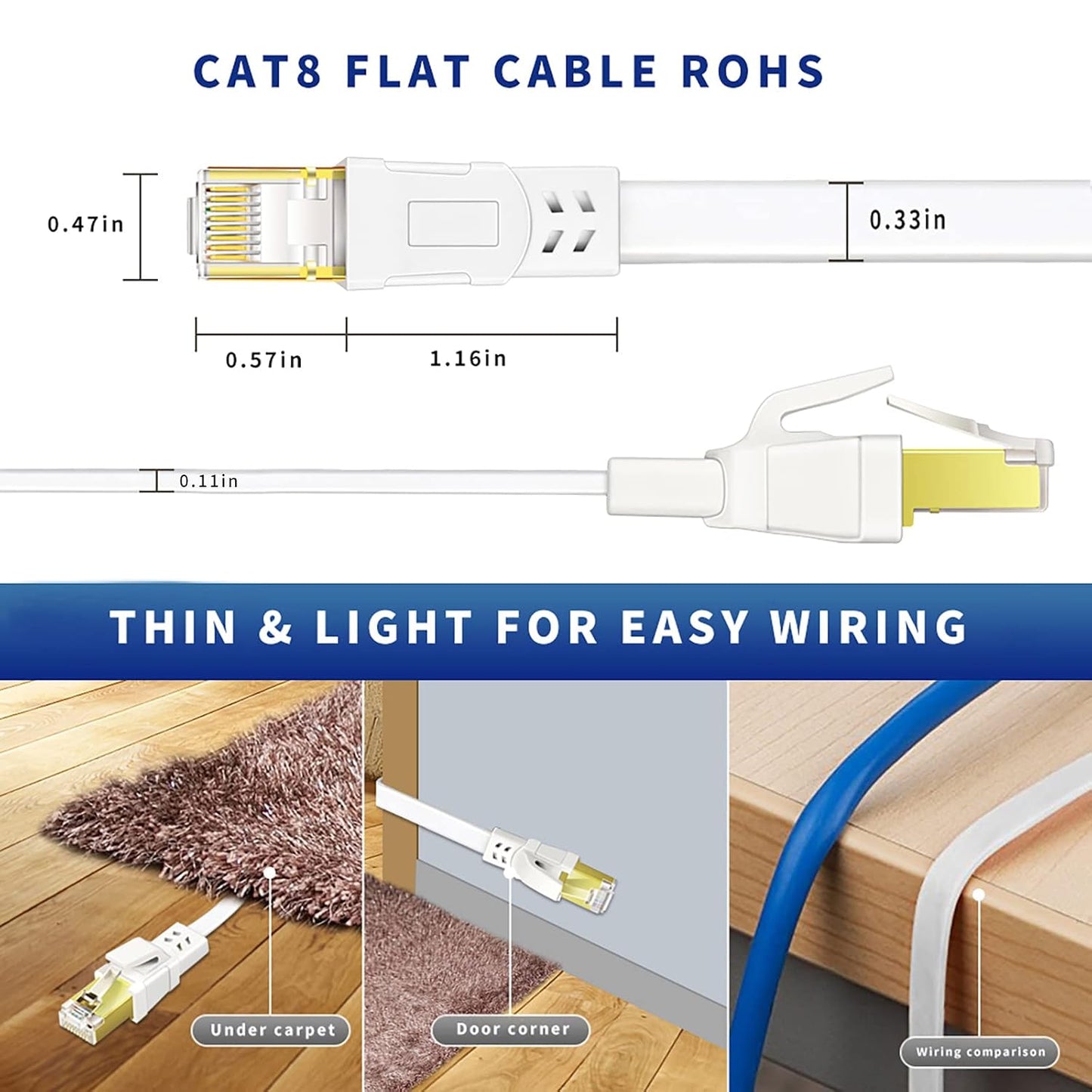 25 Cat8 Cat8 40Gbps, 2000Mhz RJ45 (25) Ethernet Cable FT, High Speed Outdoor&Indoor LAN Network Cable with Gold Plated