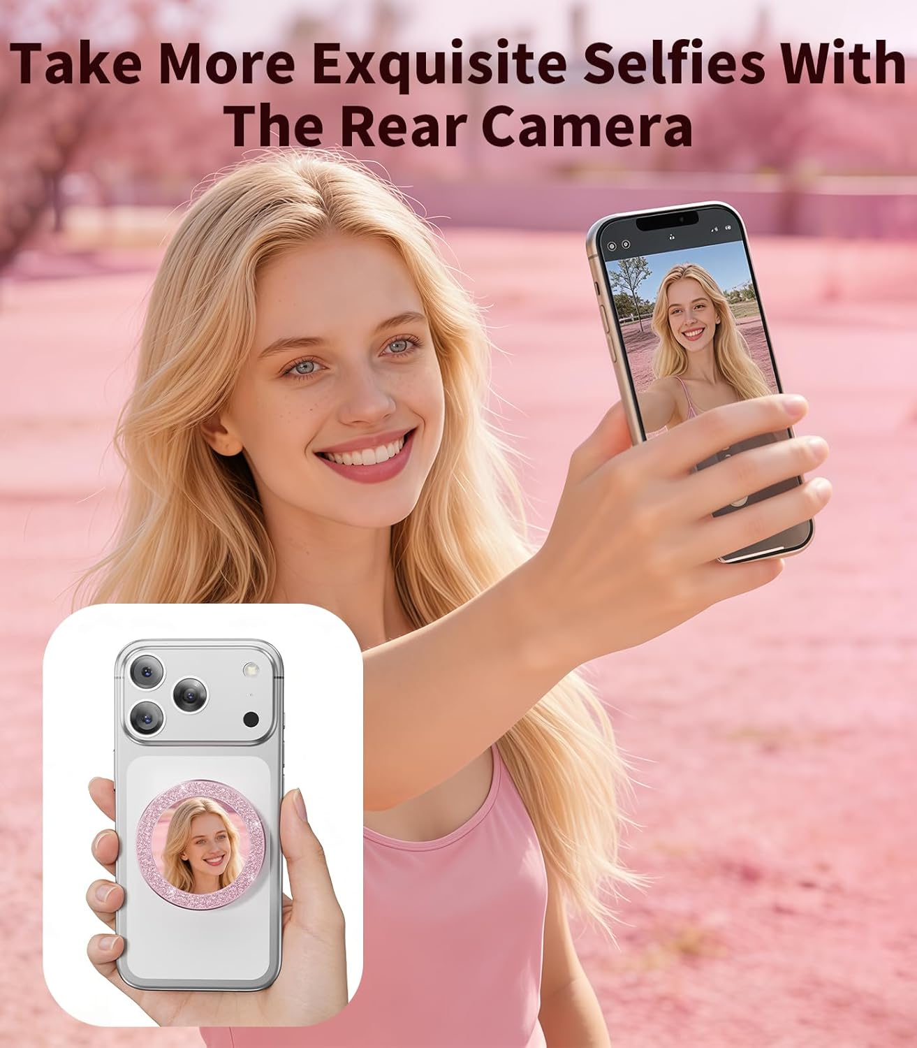 Blissfuhue 17/16/15/14 Portable Double-Sided Magnetic Phone Holder with Mirror, for Magnetic Phone GripFoldable