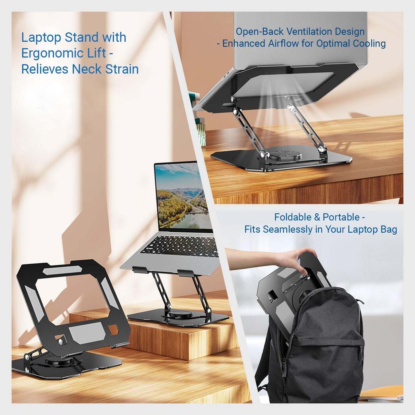 Generic 360 10-16 Inch Rotating Laptop Stand for Desk, Heavy Duty Solid Steel Ergonomic Laptop Riser, Foldable Portable