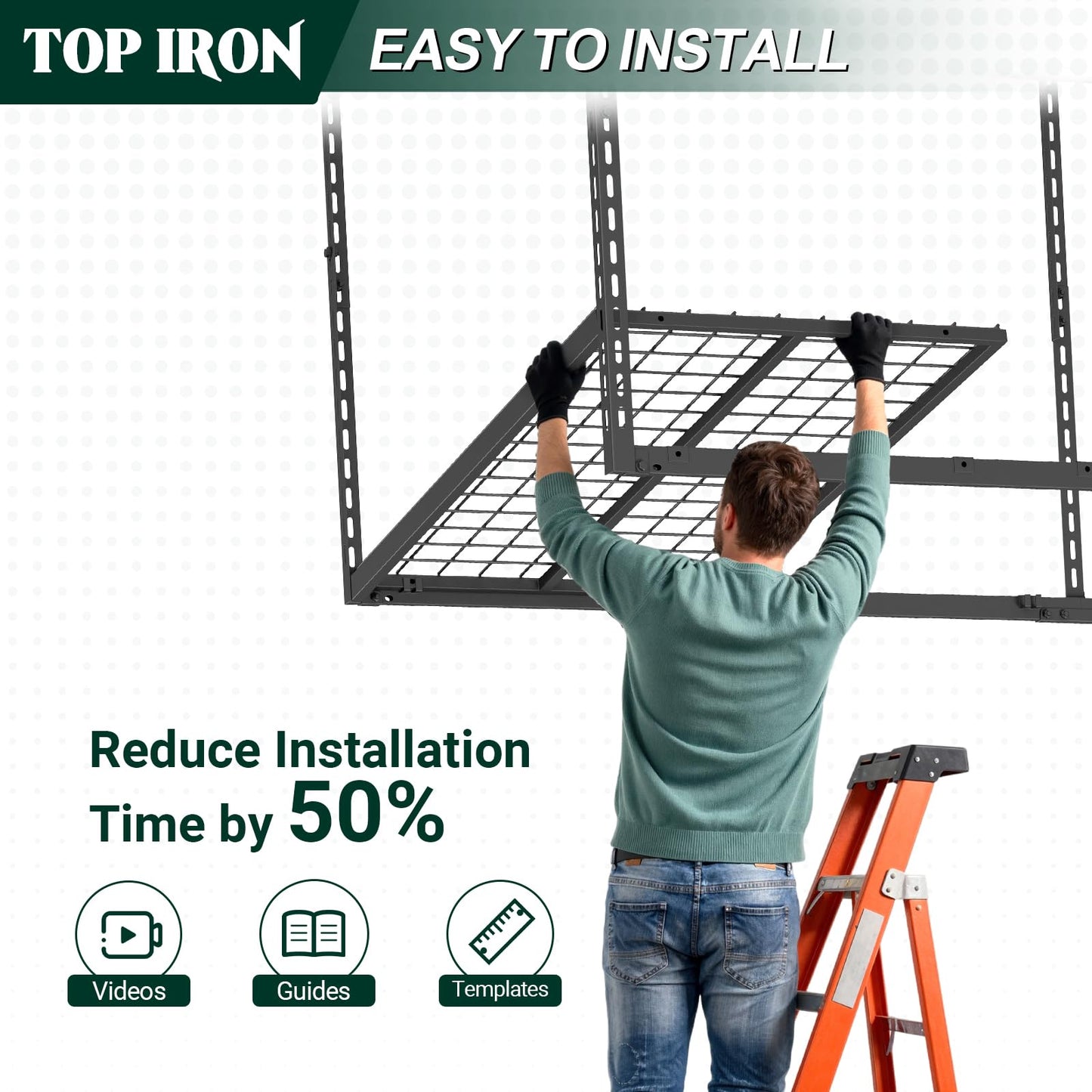 TOPIRON 4x8 FT Overhead Garage Storage Rack, 26"-40" Height Adjustable Heavy Duty Garage Ceiling Storage Rack, 750LBS Capacity Metal Hanging Organizer System for Garage