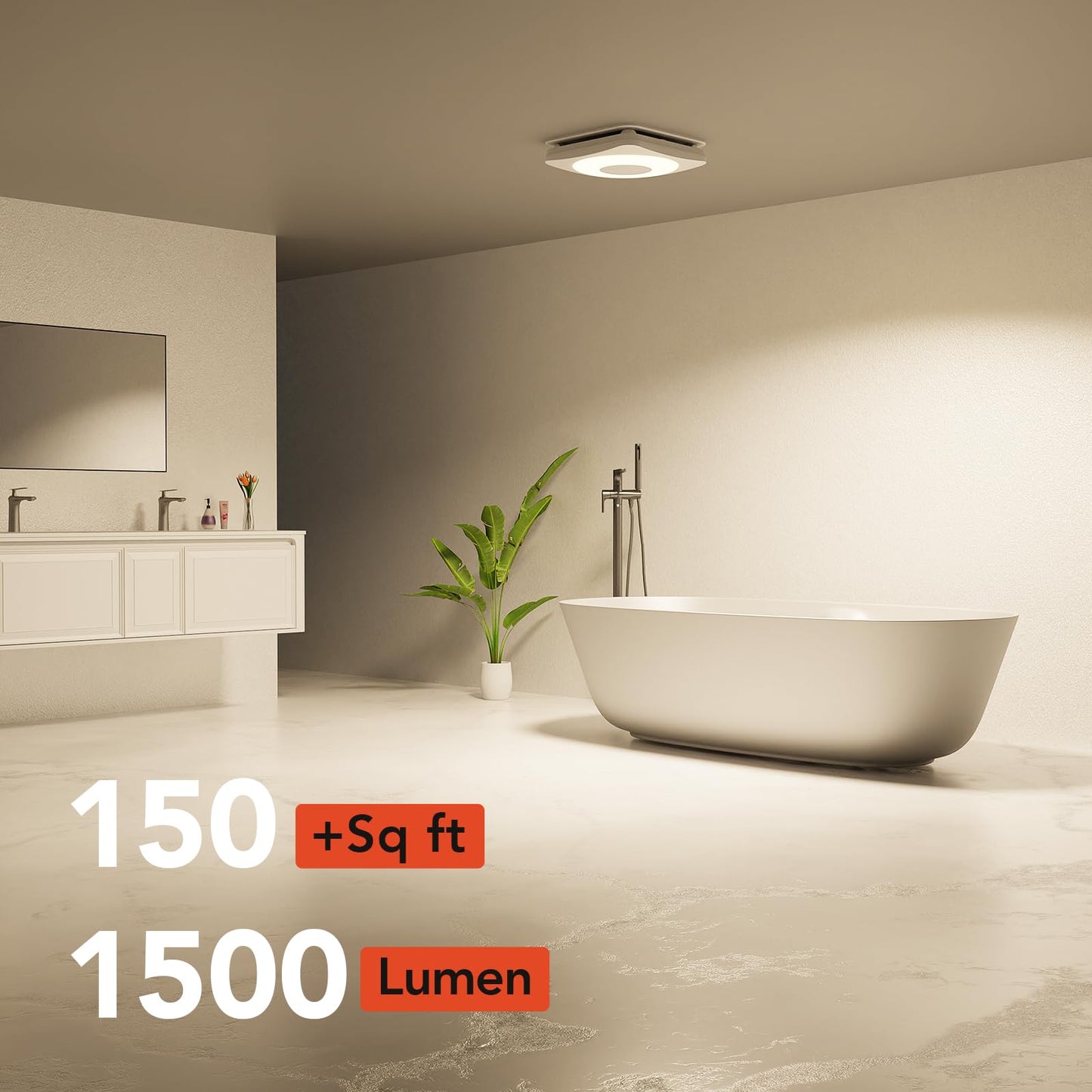 OREiN 3-in-1 Bathroom Exhaust Fan with Light & Humidity Sensor, 160 CFM, 1.0 Sone, Auto-On at 60% Humidity, 1500LM, 3CCT, Night Light, ENERGY STAR, HVI/FCC/ETL, Ceiling Opening 11.81''x 11.02''