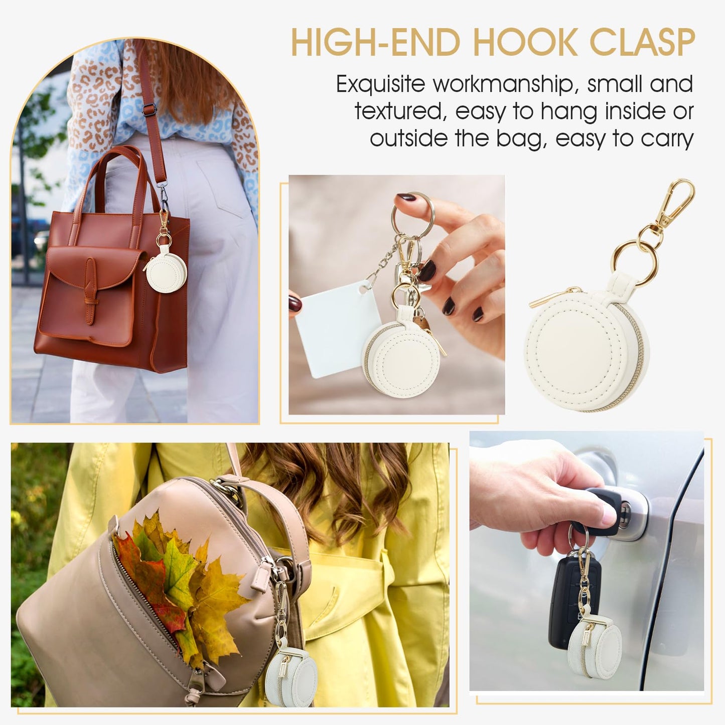 AUUTI Portable Ring Keychain Holder for Gym and Travel - White Jewelry Holder for Sports Bag, Compact Ring Earring Necklace Storage Case
