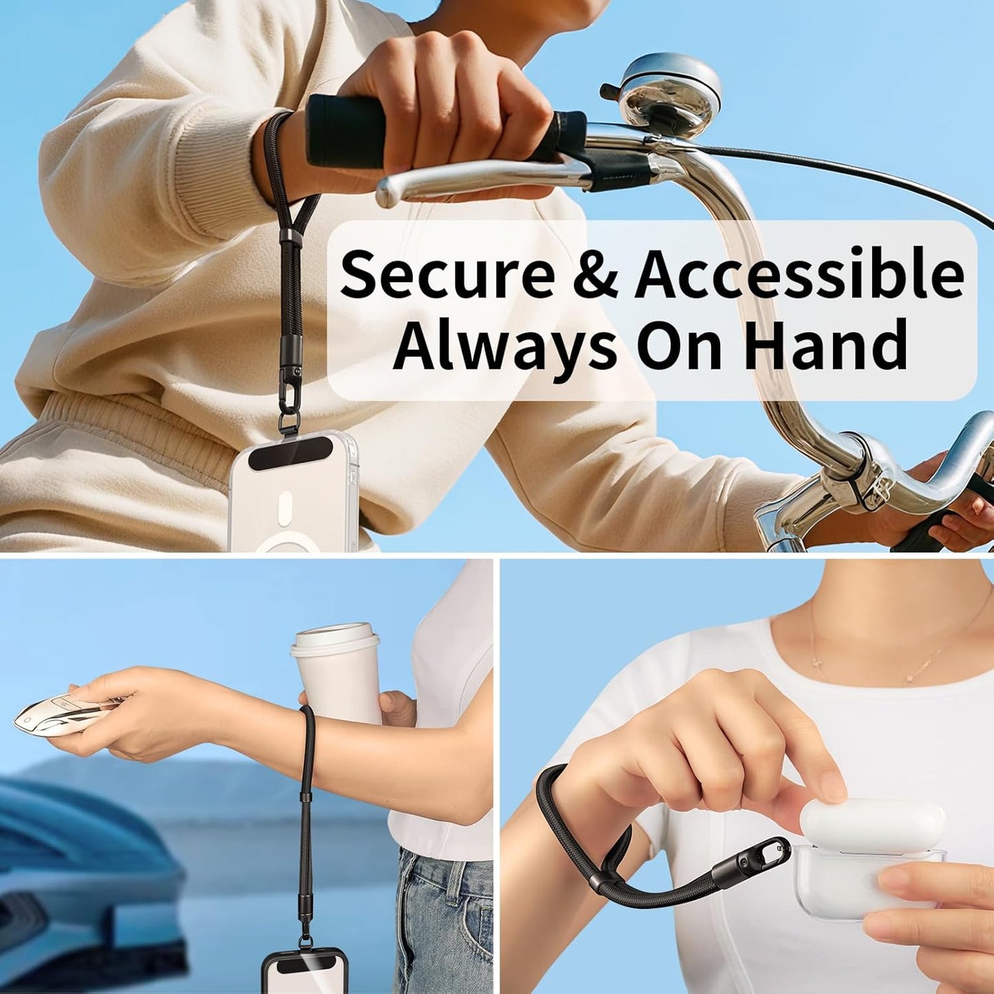 0.4mm 360 saxsion Lanyard for Phone, Self-Locking Phone Wrist Strap with Ultra-Thin Clip & Hook, Anti-Drop Strap