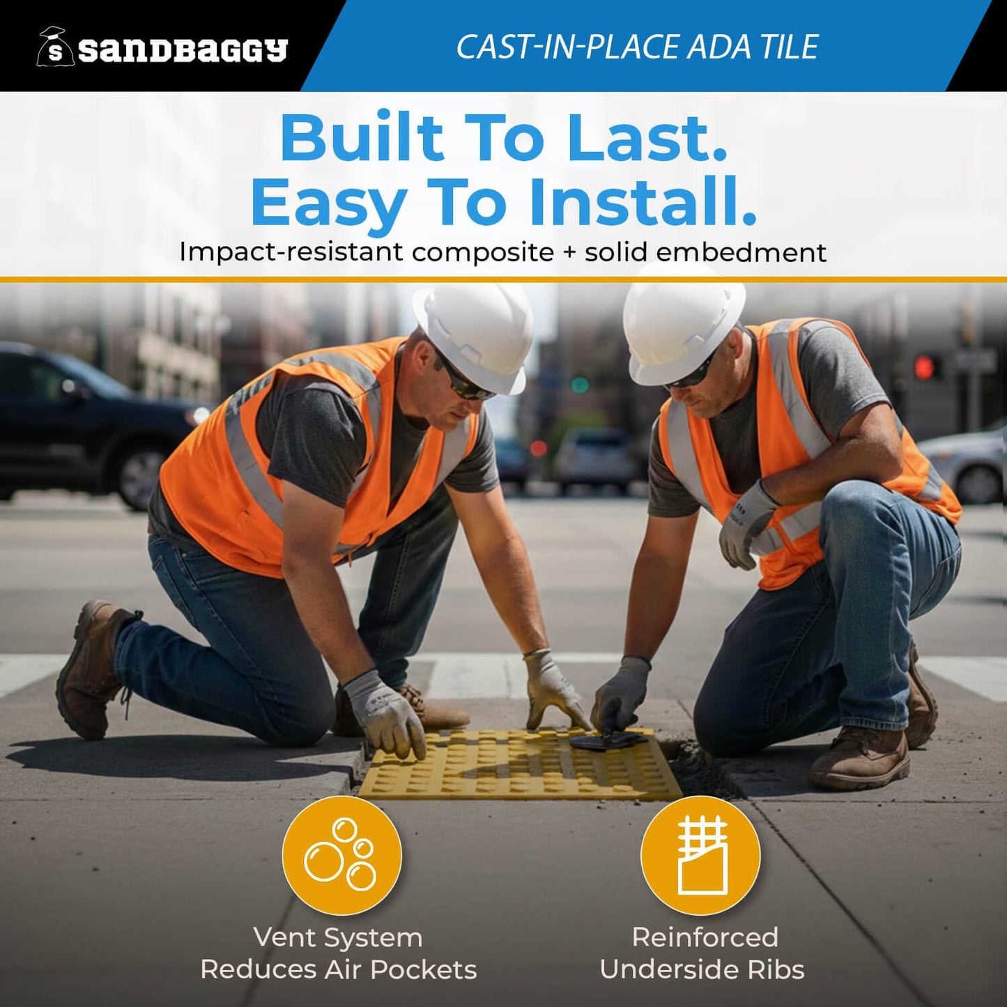 Cast-in-Place ADA Tile (24" x 24") - Truncated Domes - Sandbaggy (2' x 2' ADA Tile, 1, Count)