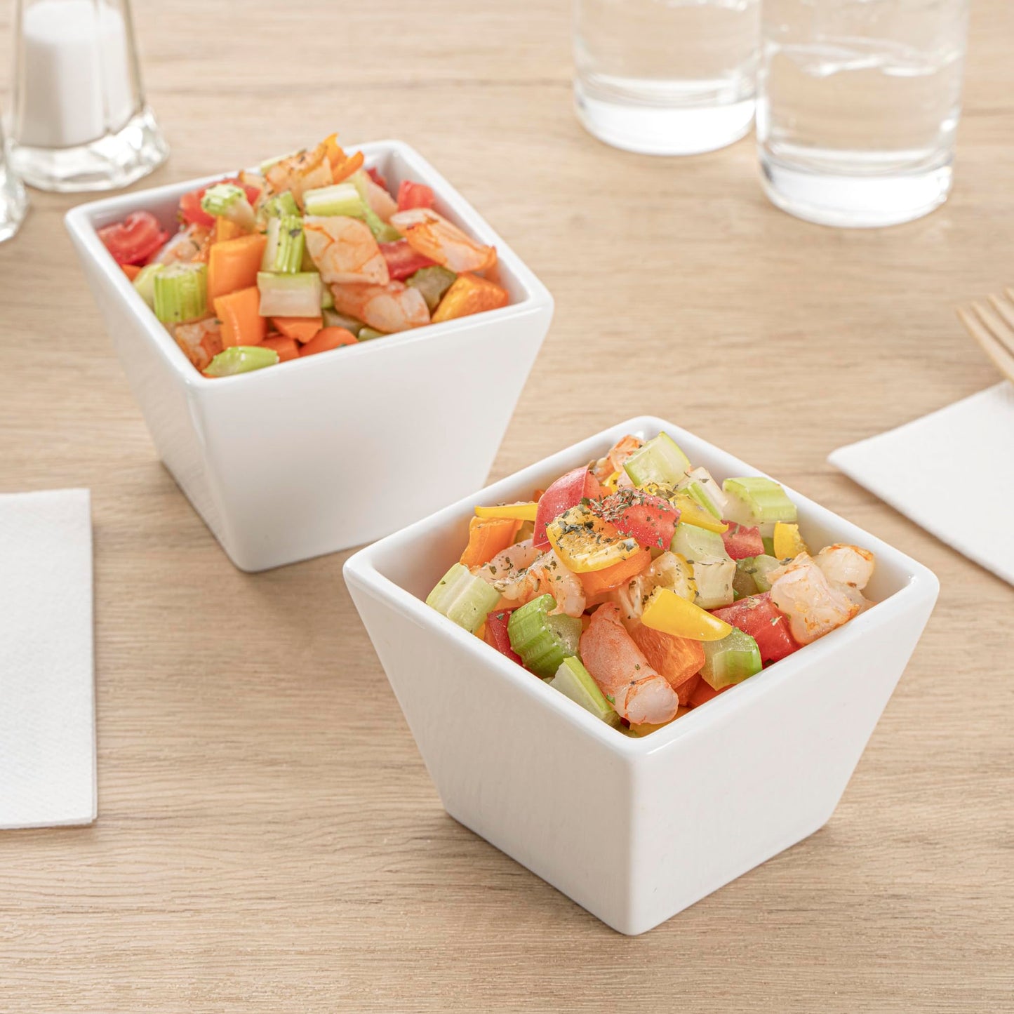 Restaurantware 6 Ounce Small Dessert Cups 10 Square Fondue Bowls - Oven Safe Chip Resistant White Porcelain Porcelain Dip Bowls Dishwasher Safe For Snacks Or Desserts