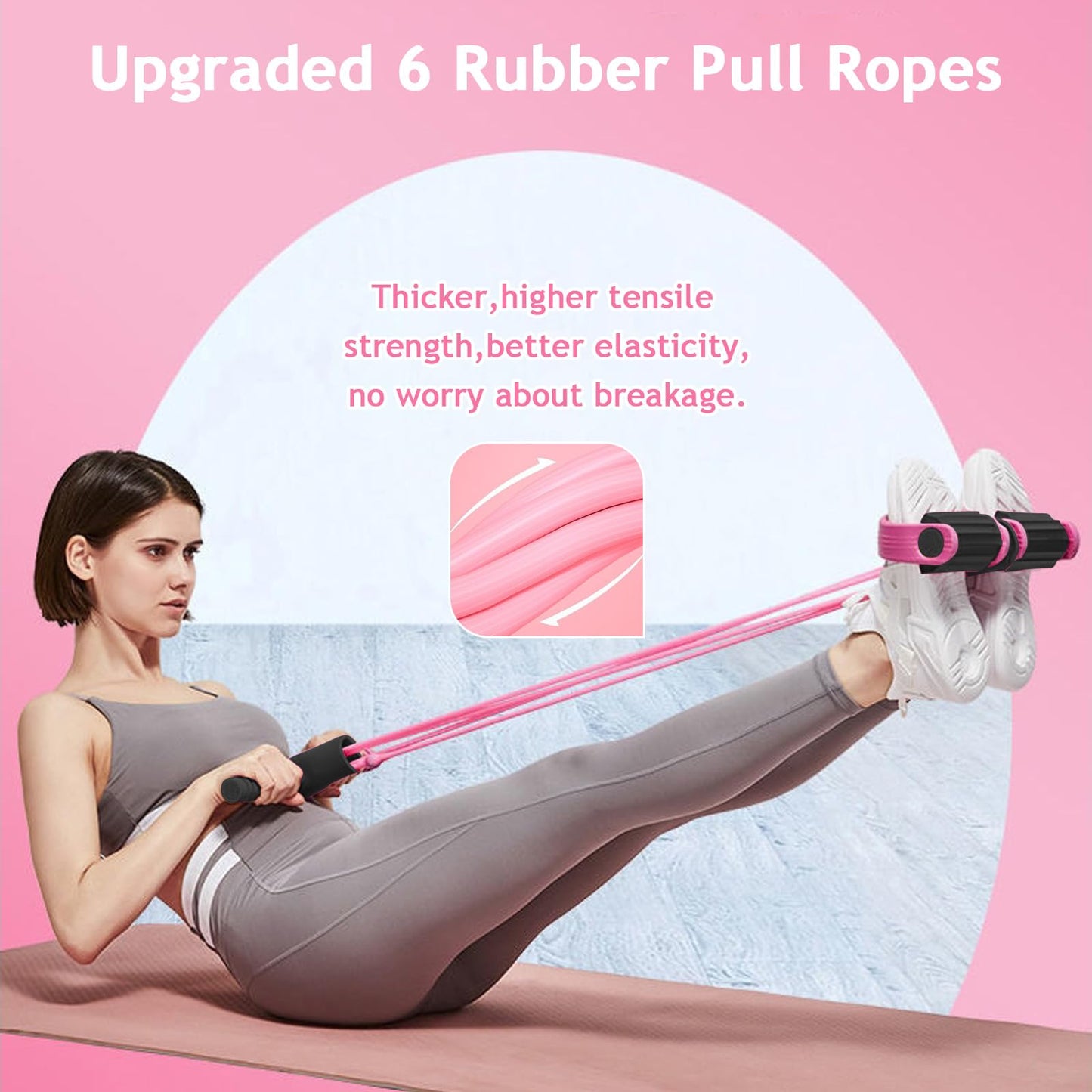 Kammoy 6-Tubes Tension Rope, Multifunction Elastic Yoga Pedal Puller Resistance Band, Natural Latex Tension Rope Fitness Equipment, for Abdomen, Waist, Arm, Leg Stretching Slimming Training (Pink)