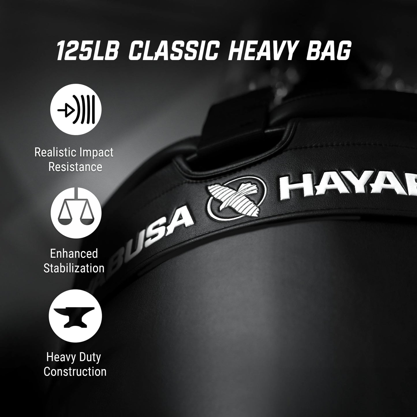 Hayabusa Classic Heavy Bag Pre-Filled Design and Specialized Hanging System - Black, 125lb