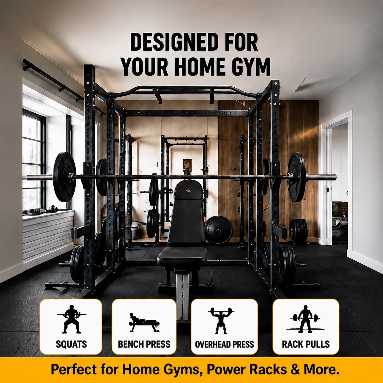 AINAFIX J Hooks for 3" x 3" Power Rack, Rubber Pad J-Hook for Power Cage, Bottom Reinforced Steel J Cups for Squat Rack (for 3"x3" Rack with 5/8" Hole)