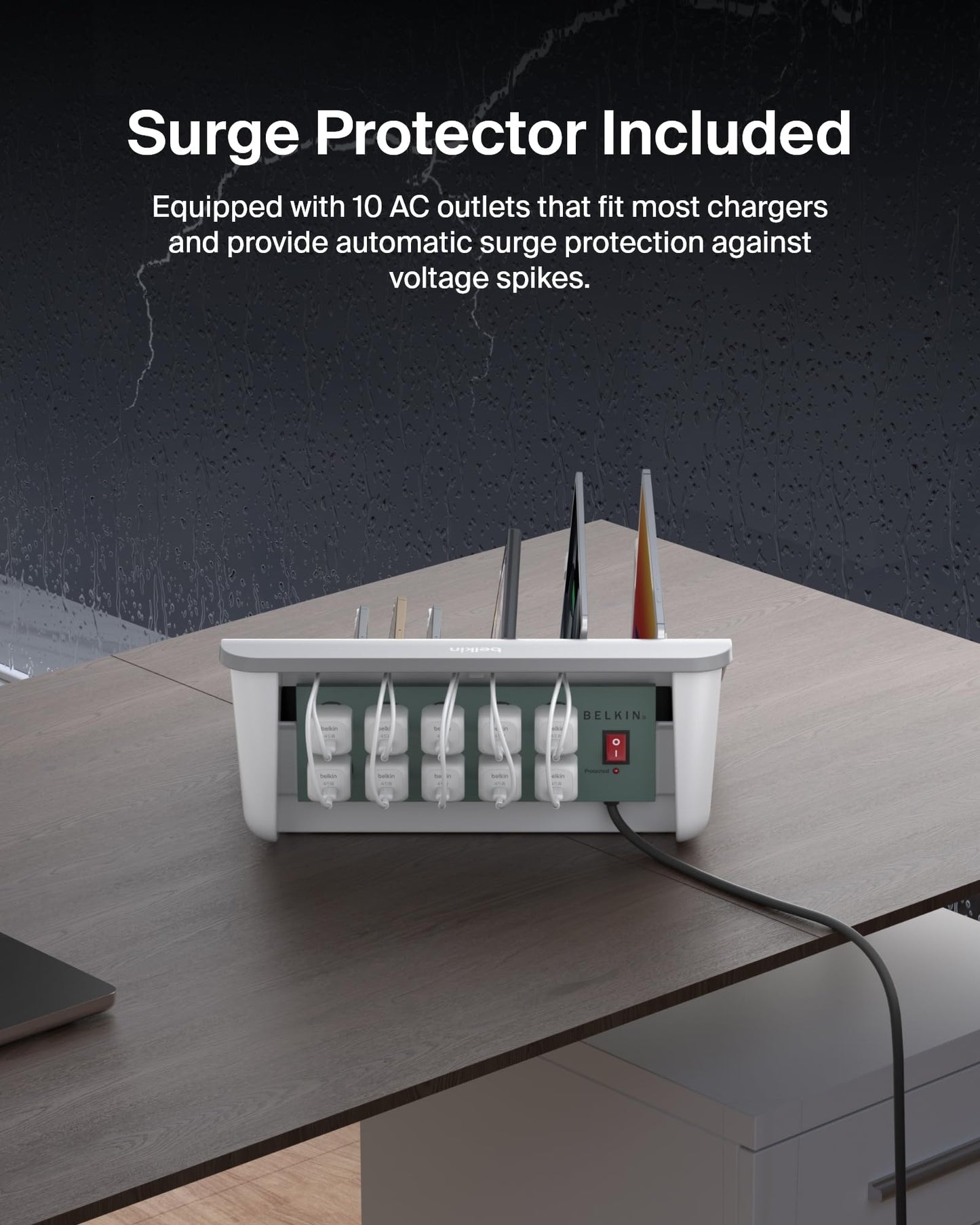 Belkin Charging Station For Laptops with Surge Protector - 10 Device USB Charging Dock for Tablets, Laptops, Chromebooks – Cable Management for Classrooms, Offices, Tech Labs, Shared Spaces, & More