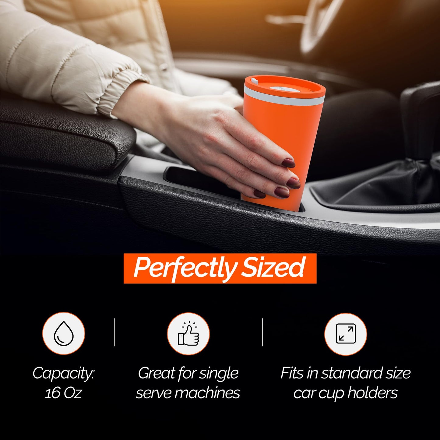 Copco Cone Desk Mug, 16 oz (Set of 2) - Double Wall Insulated Mugs with Handle, Reusable Tumbler Set with Twist-Off Spill Resistant Lid, BPA-Free, Microwave & Dishwasher Safe (Orange/Mustard)