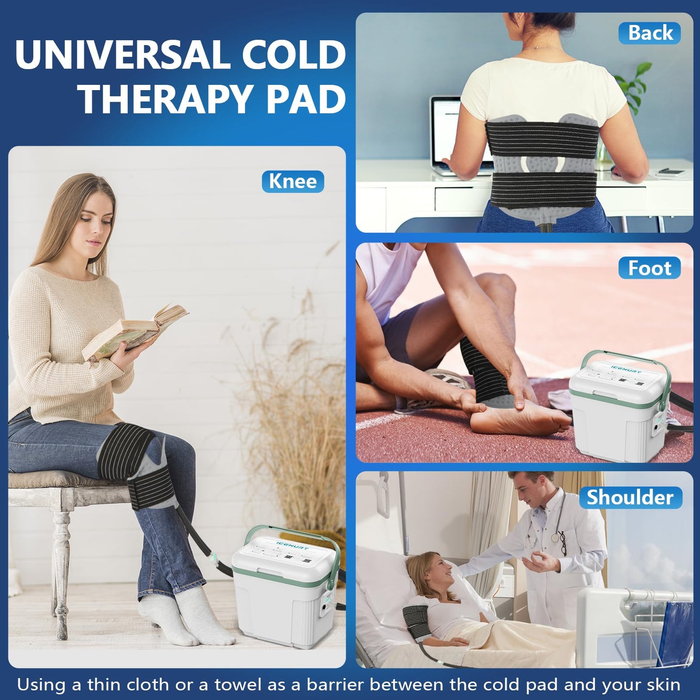 ICENURT Cold Therapy Machine w/Programmable Timer, Ice Machine for Knee After Surgery, Knee Replacement Recovery, Cryotherapy System Pain Relief, Universal Pad for Shoulder, Hip and Ankle