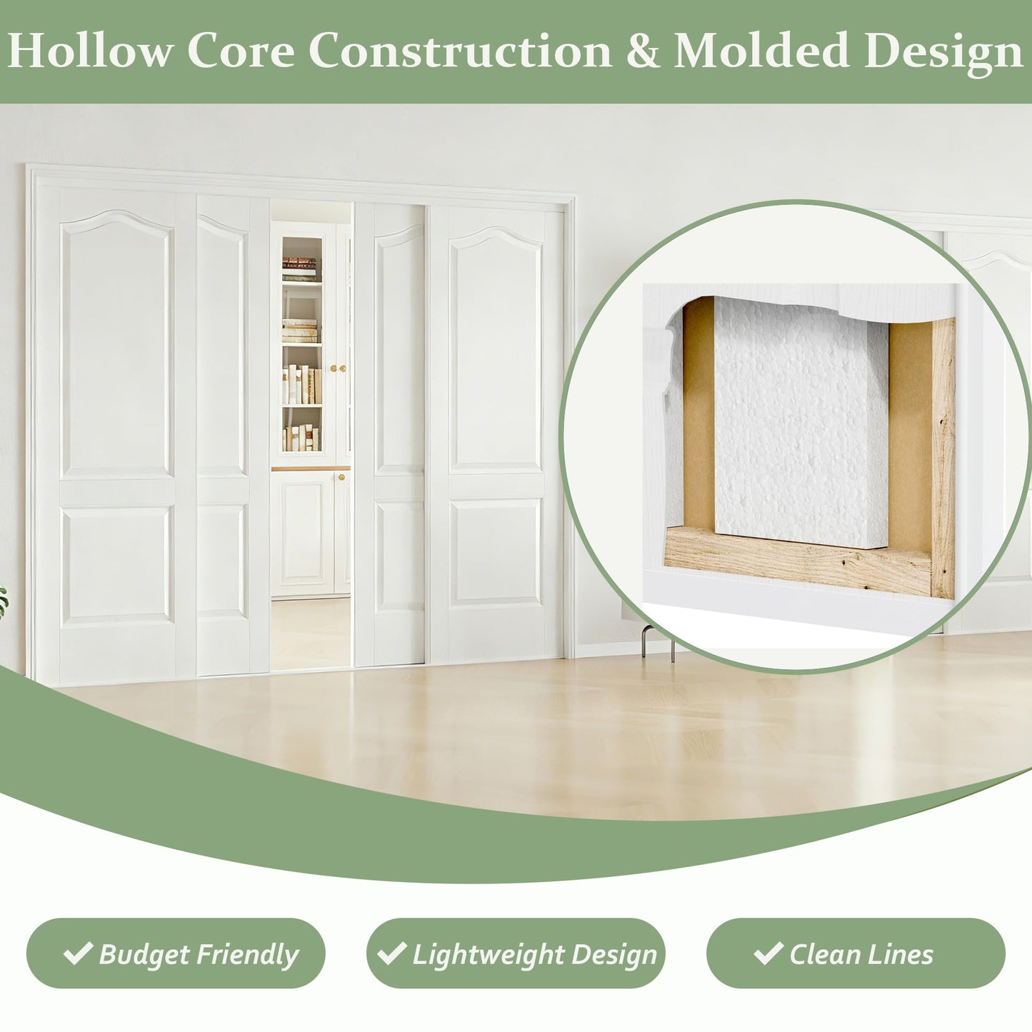 ARKHJEM Sliding Closet Door 96" x80", Raised Textured 2-Panel Hollow Core Bypass Closet Doors, Preassembled White Primed Paintable Door Panels with Top & Bottom Track Hardware Kit