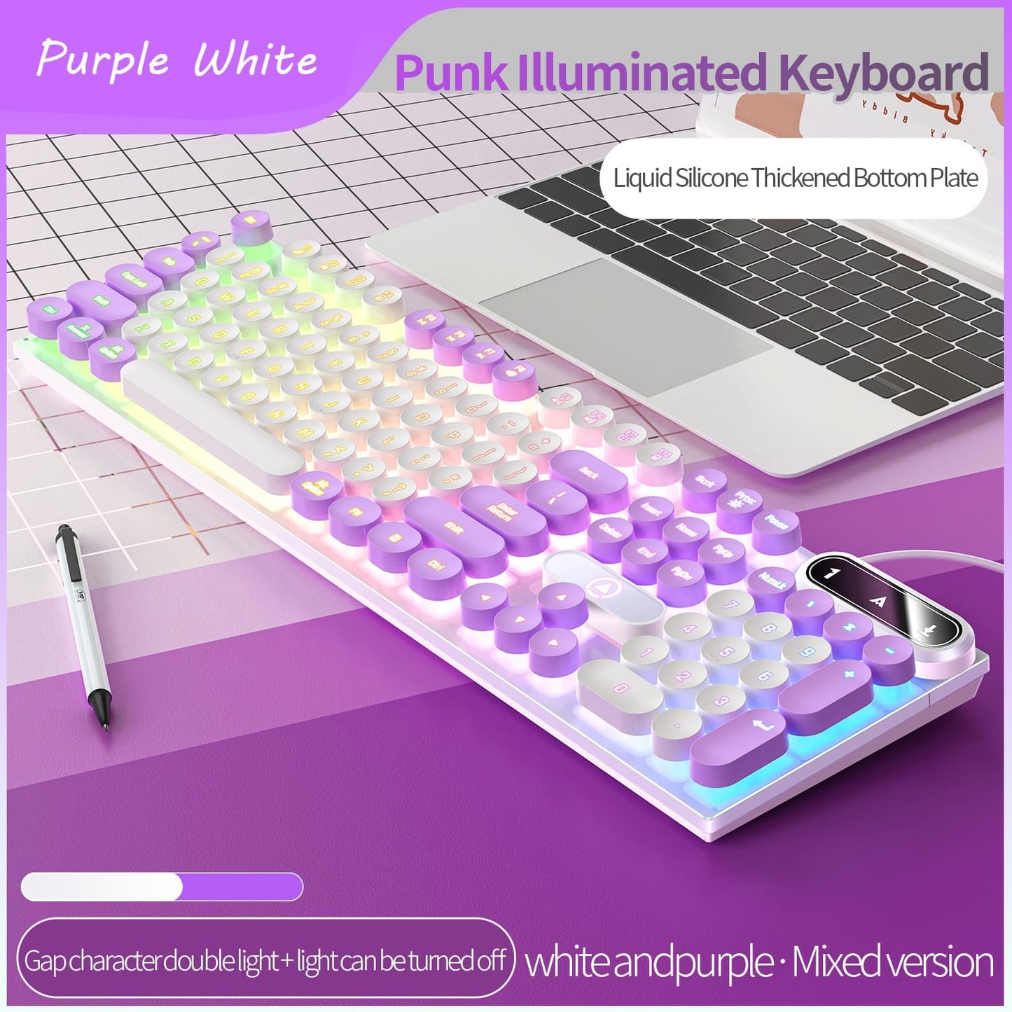 TsuvyXeg Gaming Keyboard Wired E-Sports Key Board RGB Backlit Computer Keyboard Round Key for Desktop Laptop PC Mac