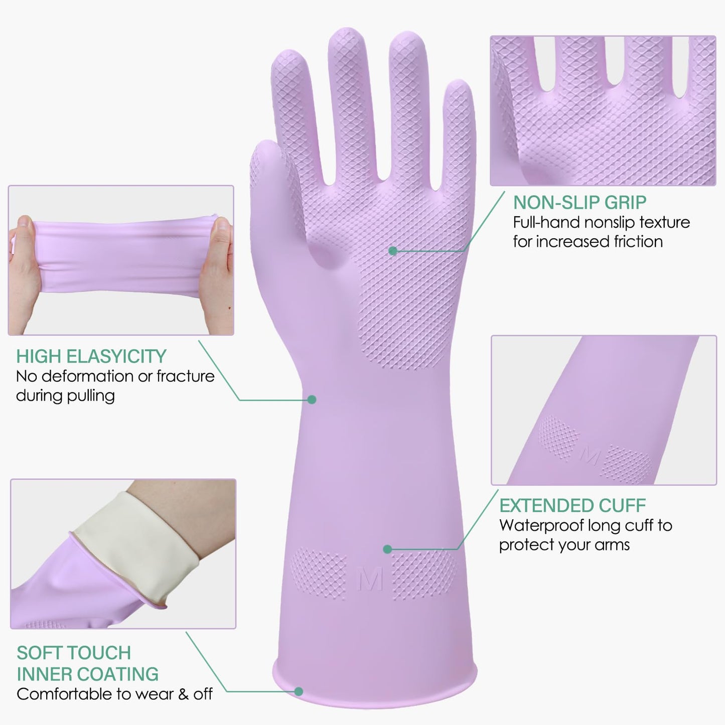 ATZNZIK 12 Pairs Rubber Cleaning Gloves for Dishwashing Reusable Kitchen Gloves for Washing Dishes and Household Non-Slip Cleaning Dish Gloves for Women Men,Large